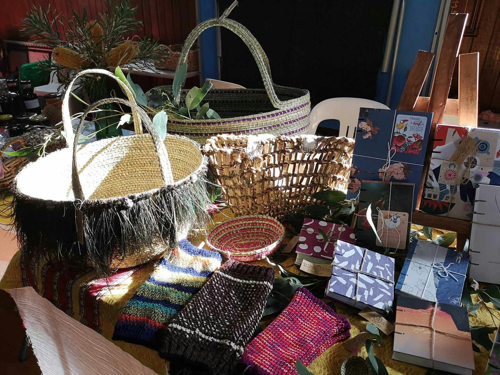 handcrafted woven baskets and handmade note books