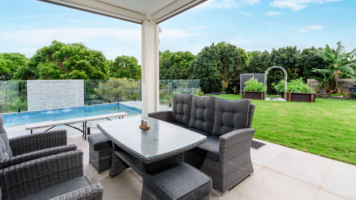 Outdoor area overlooking pool