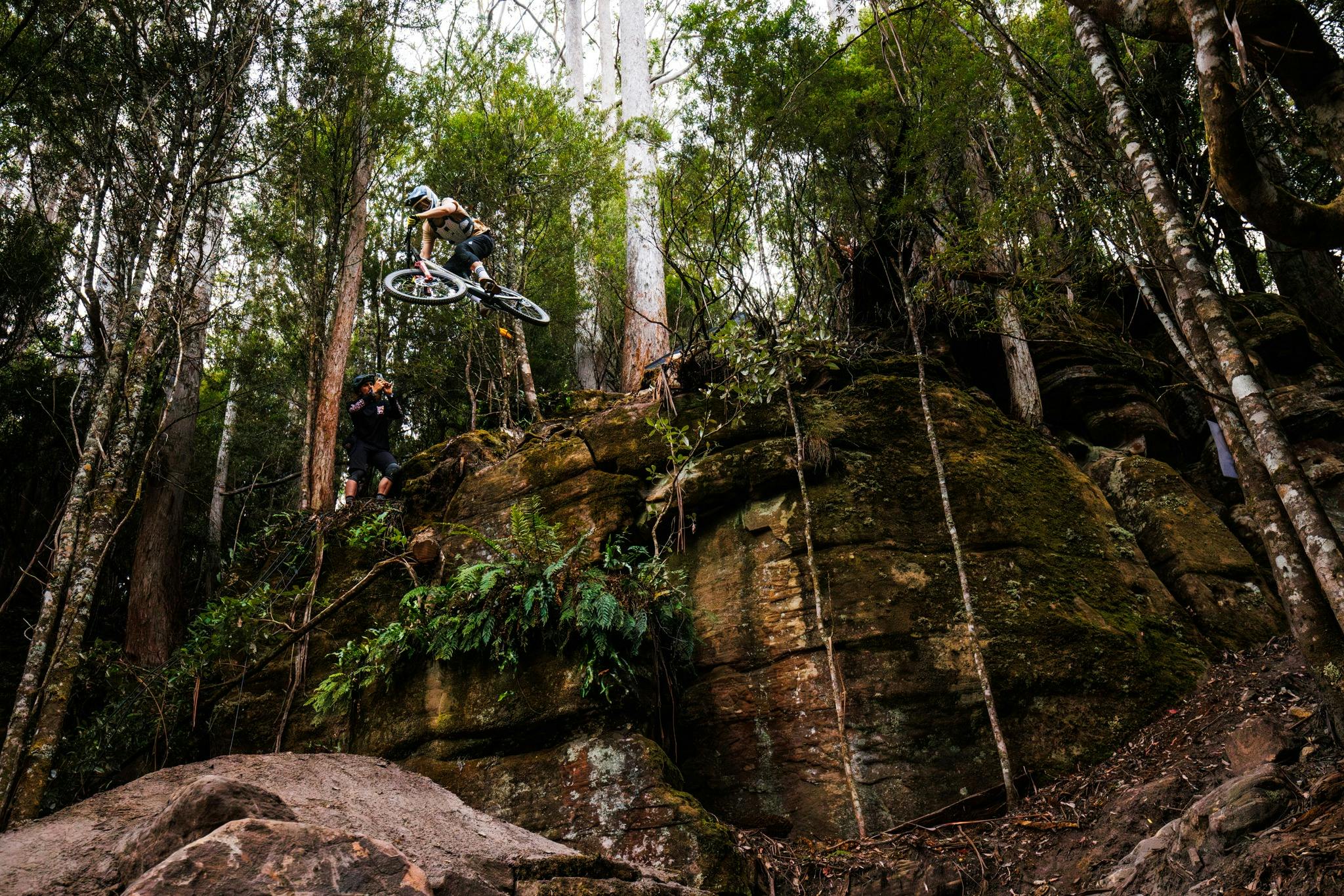 Rider on big gap jump at Maydena Bike Park
