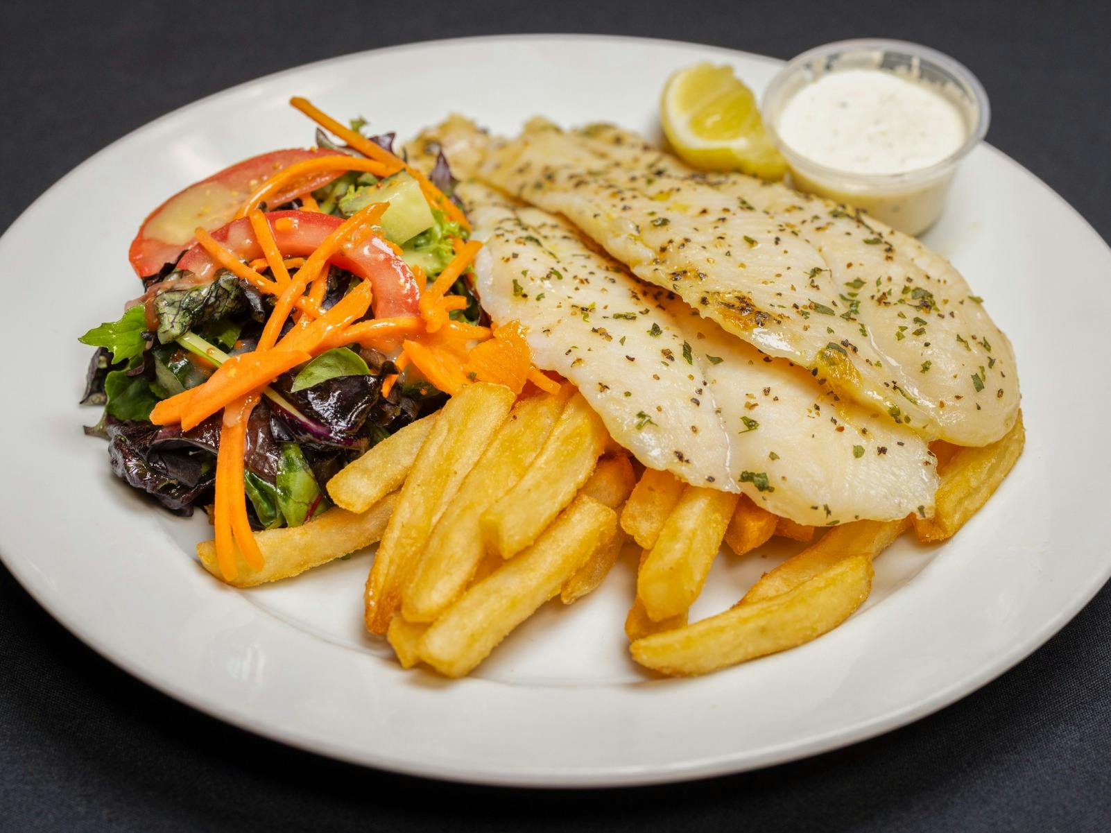 Fish and chips with salad