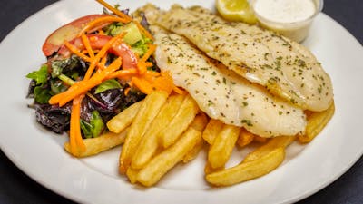 Fish and chips with salad