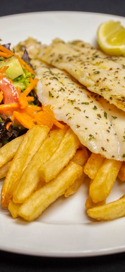 Fish and chips with salad