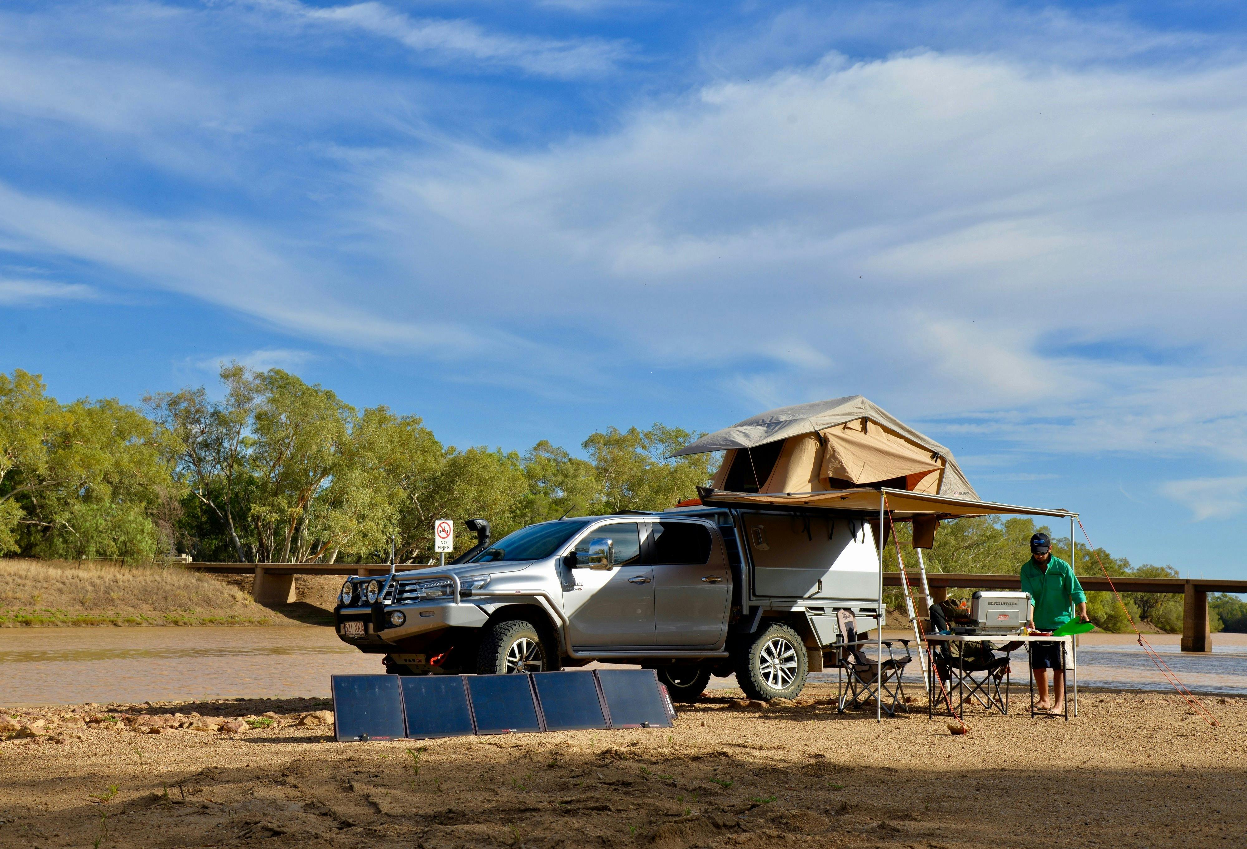 A great sand bar by the bridge at Cooper's Creek, ideal for camping.