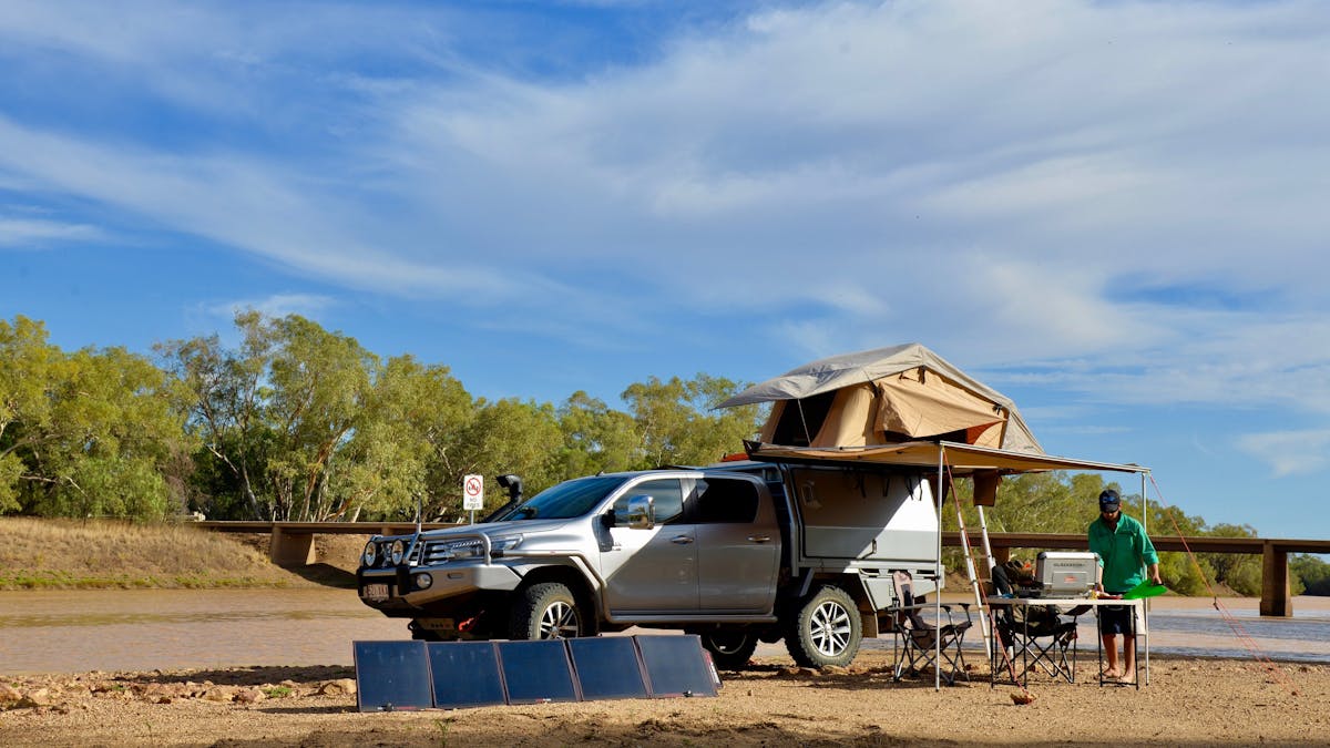A great sand bar by the bridge at Cooper's Creek, ideal for camping.