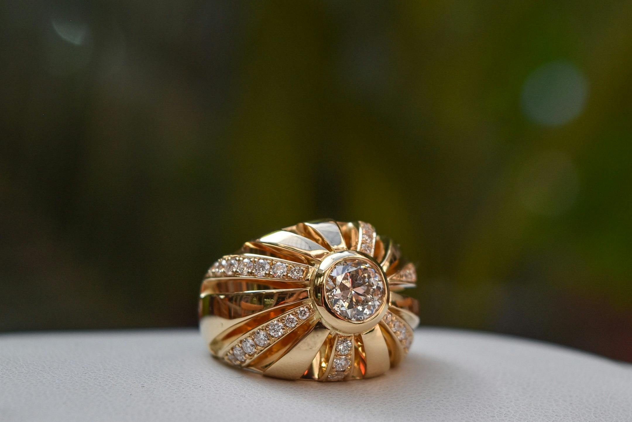 Fully handmade custom 18ct yellow gold diamond super dome ring