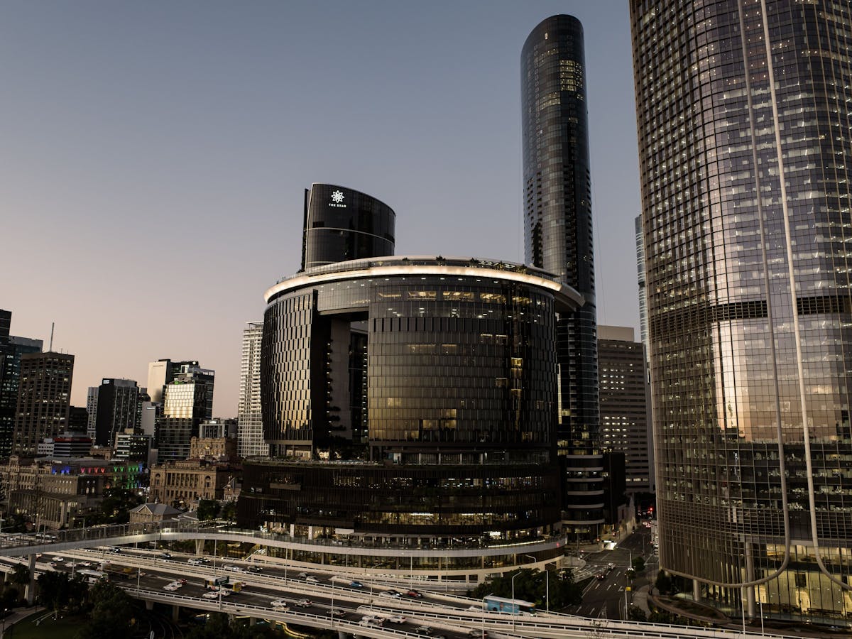 The Star Brisbane building at dusk