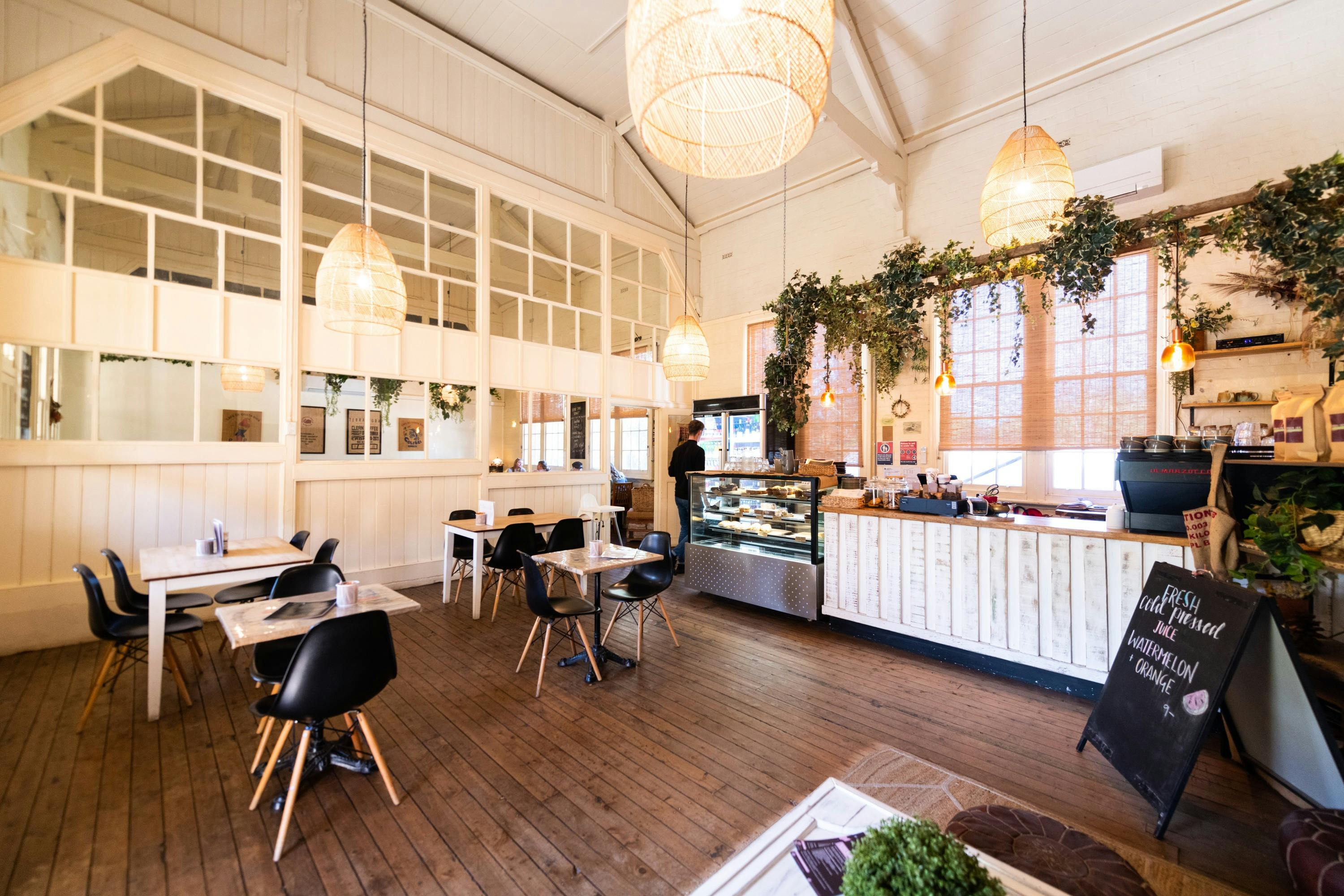 Warm atmosphere indoor dining area.