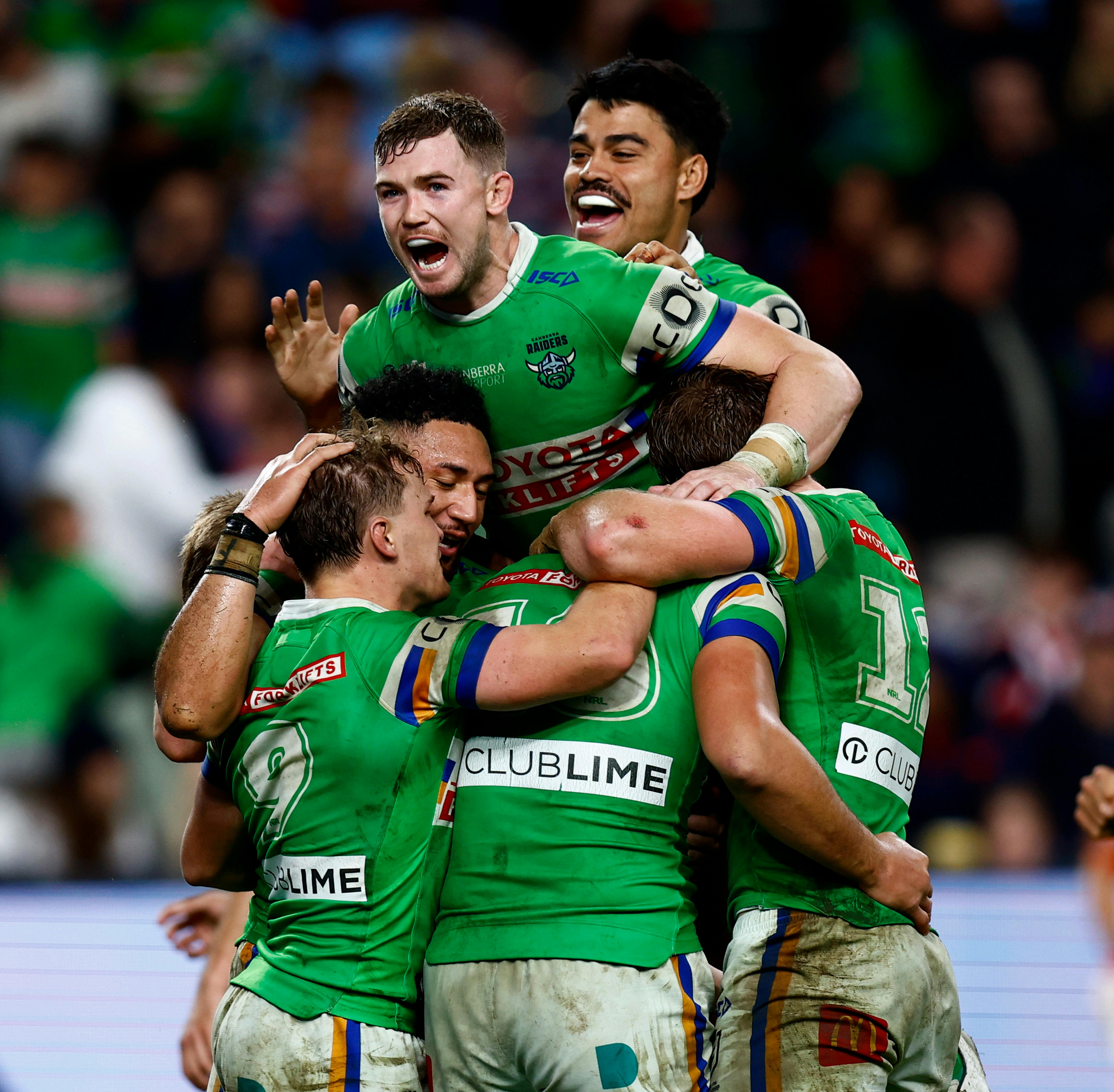 Canberra Raiders team celebration.