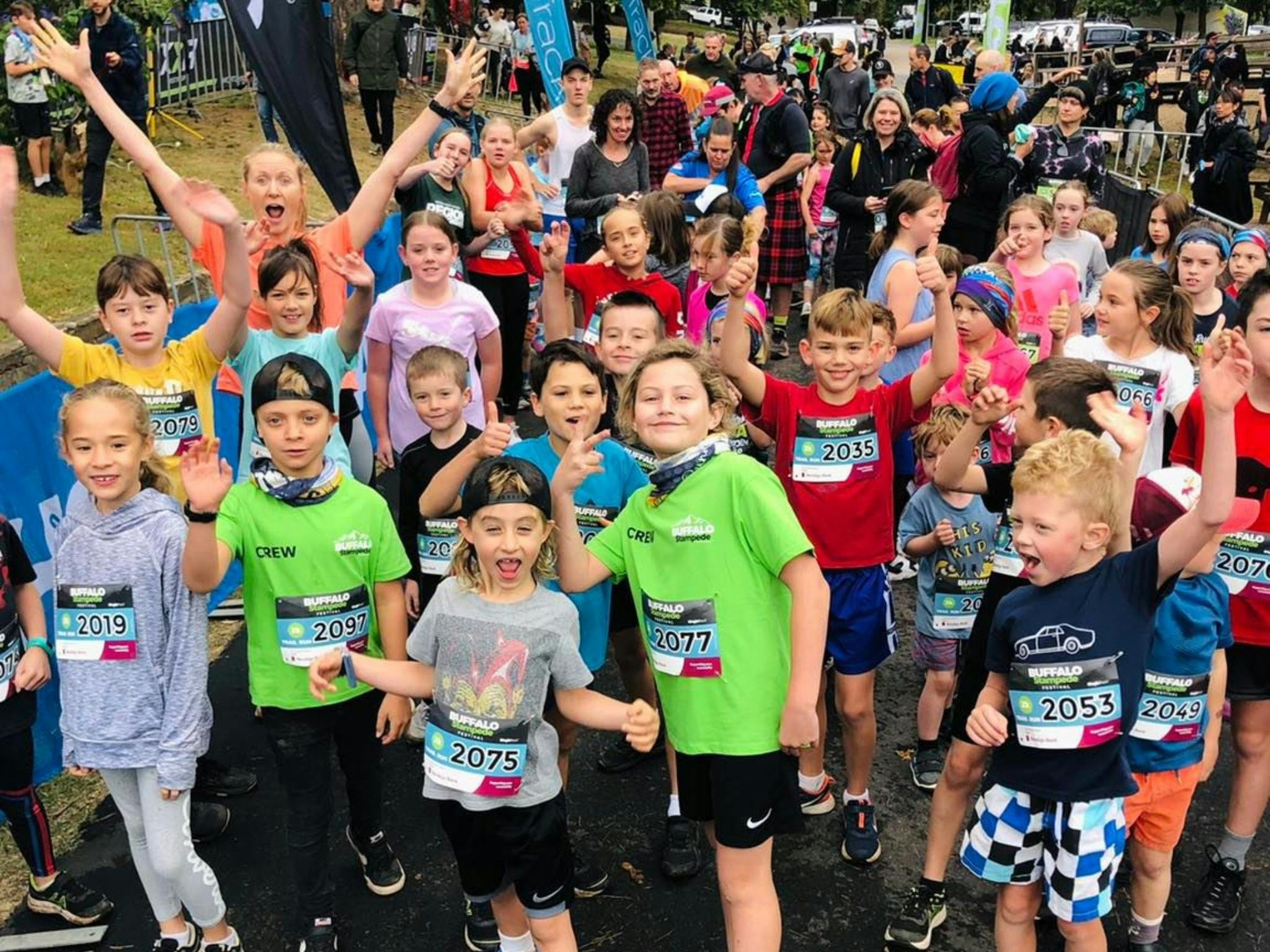 Group of kids at start line.
