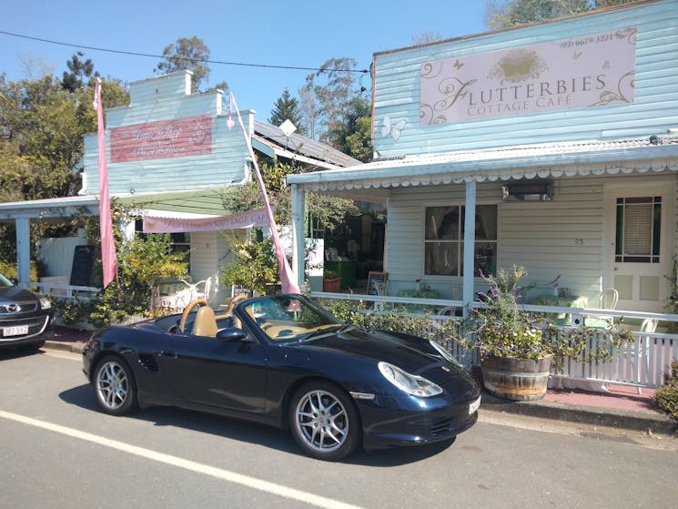 Vintage cars are a regular site at Flutterbies Cottage Cafe