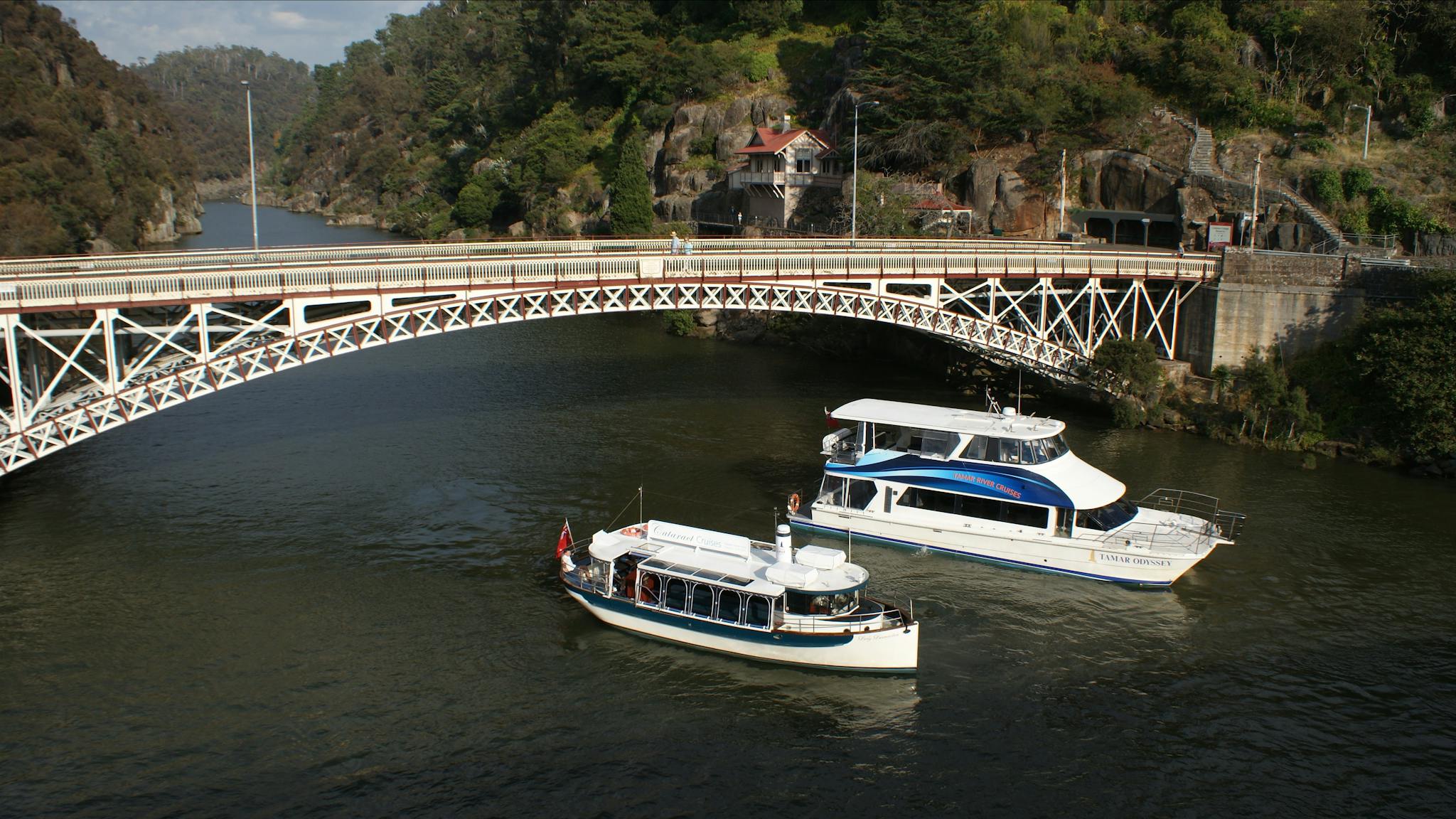 Lady Launceston and Tamar Odyssey at the entrance to Cataract Gorge