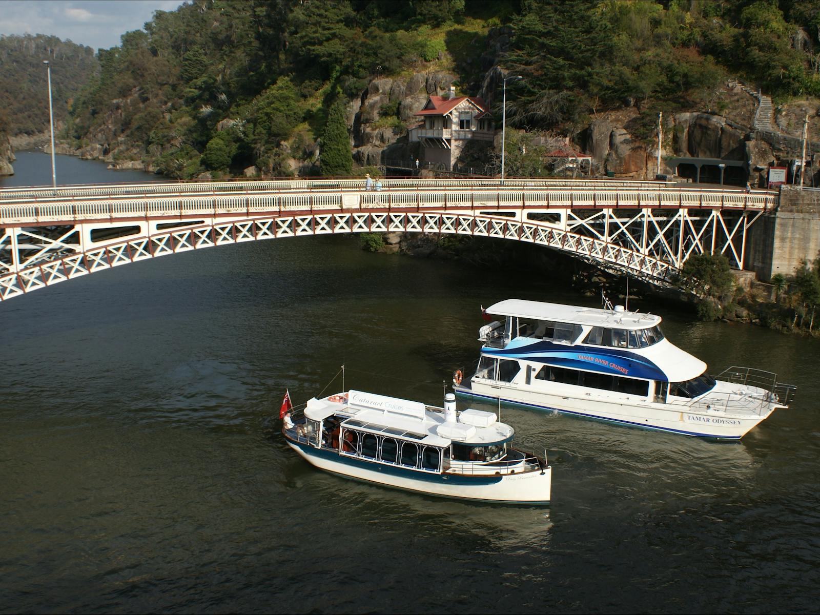 Lady Launceston and Tamar Odyssey at the entrance to Cataract Gorge