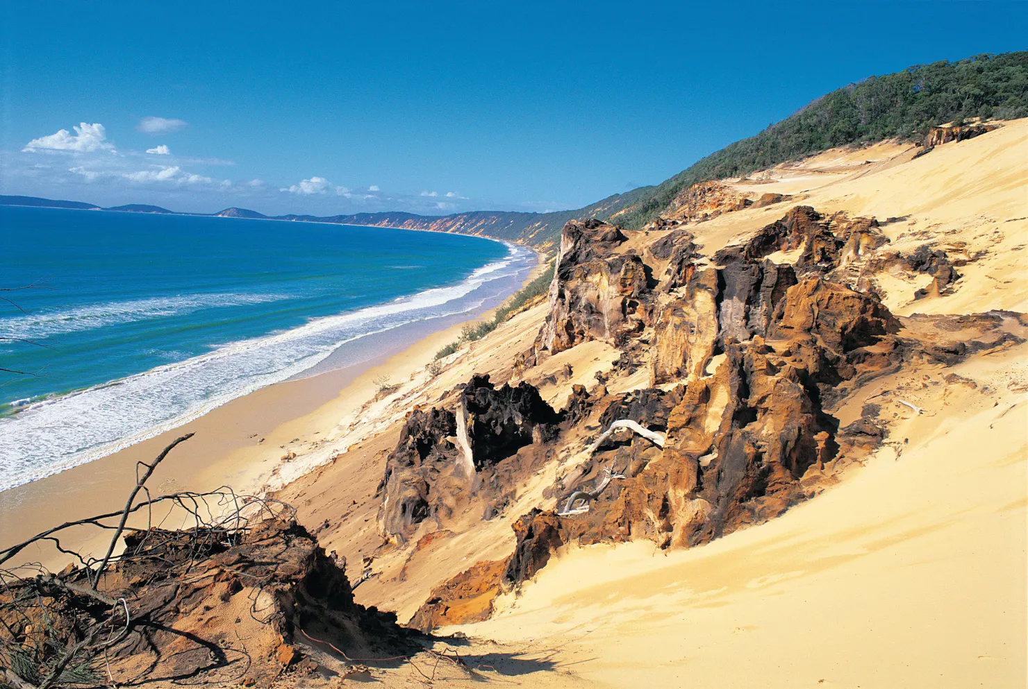 Coloured sand cliffs fringing Rainbow Beach.