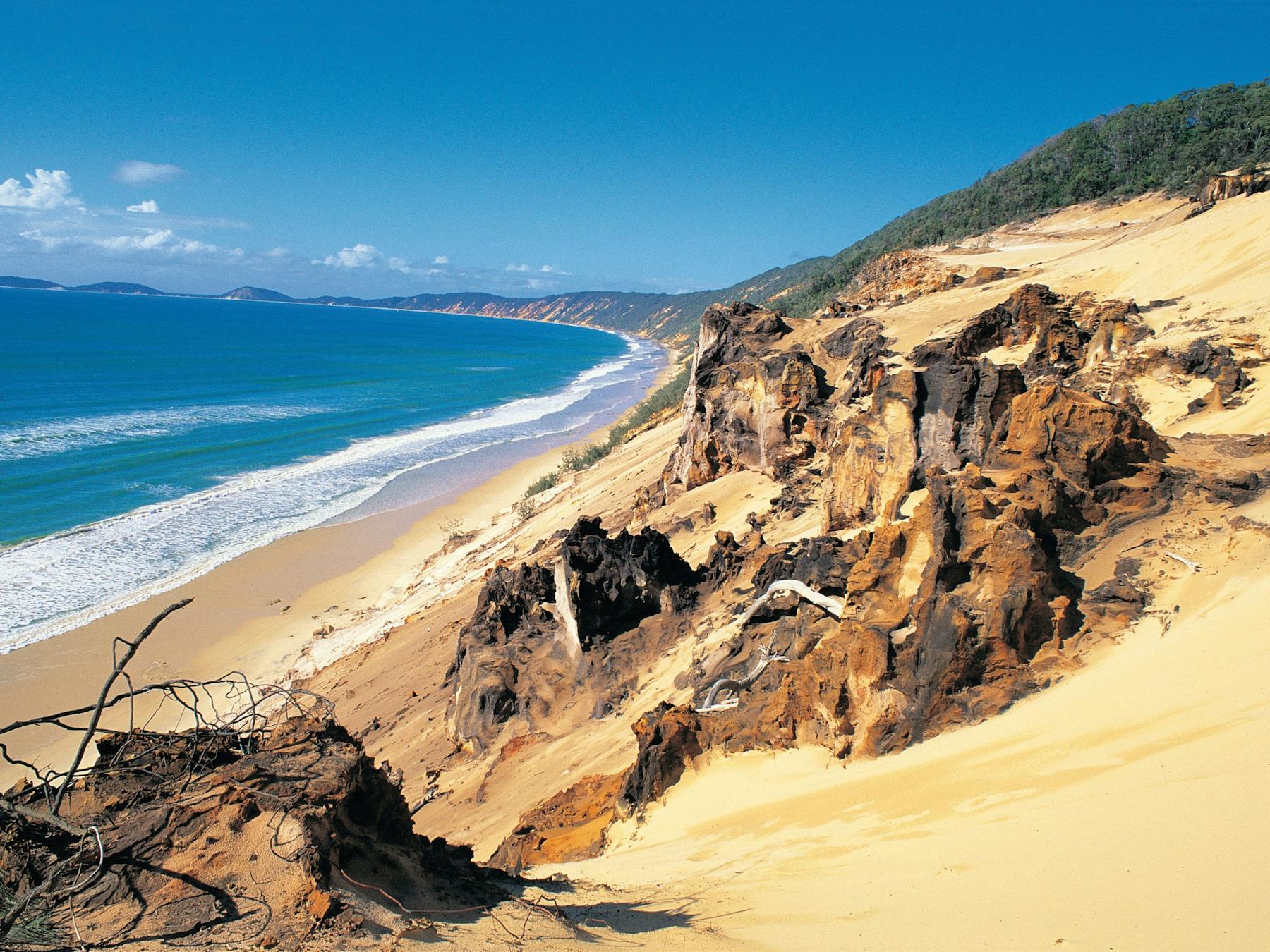 Coloured sand cliffs fringing Rainbow Beach.