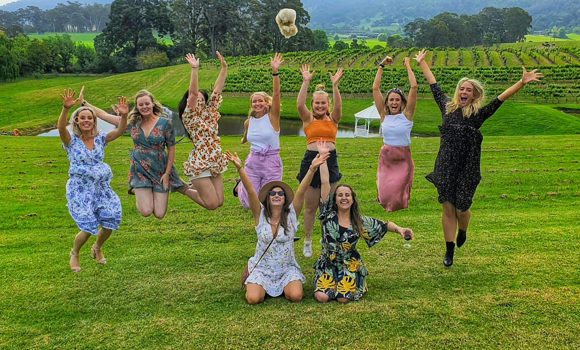 group jumping vineyards