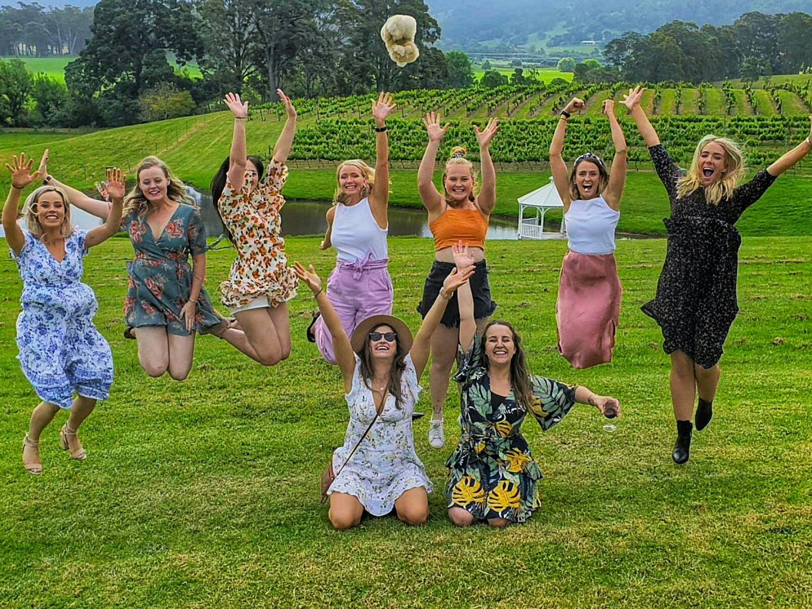 group jumping vineyards