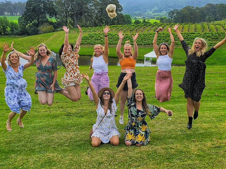 group jumping vineyards