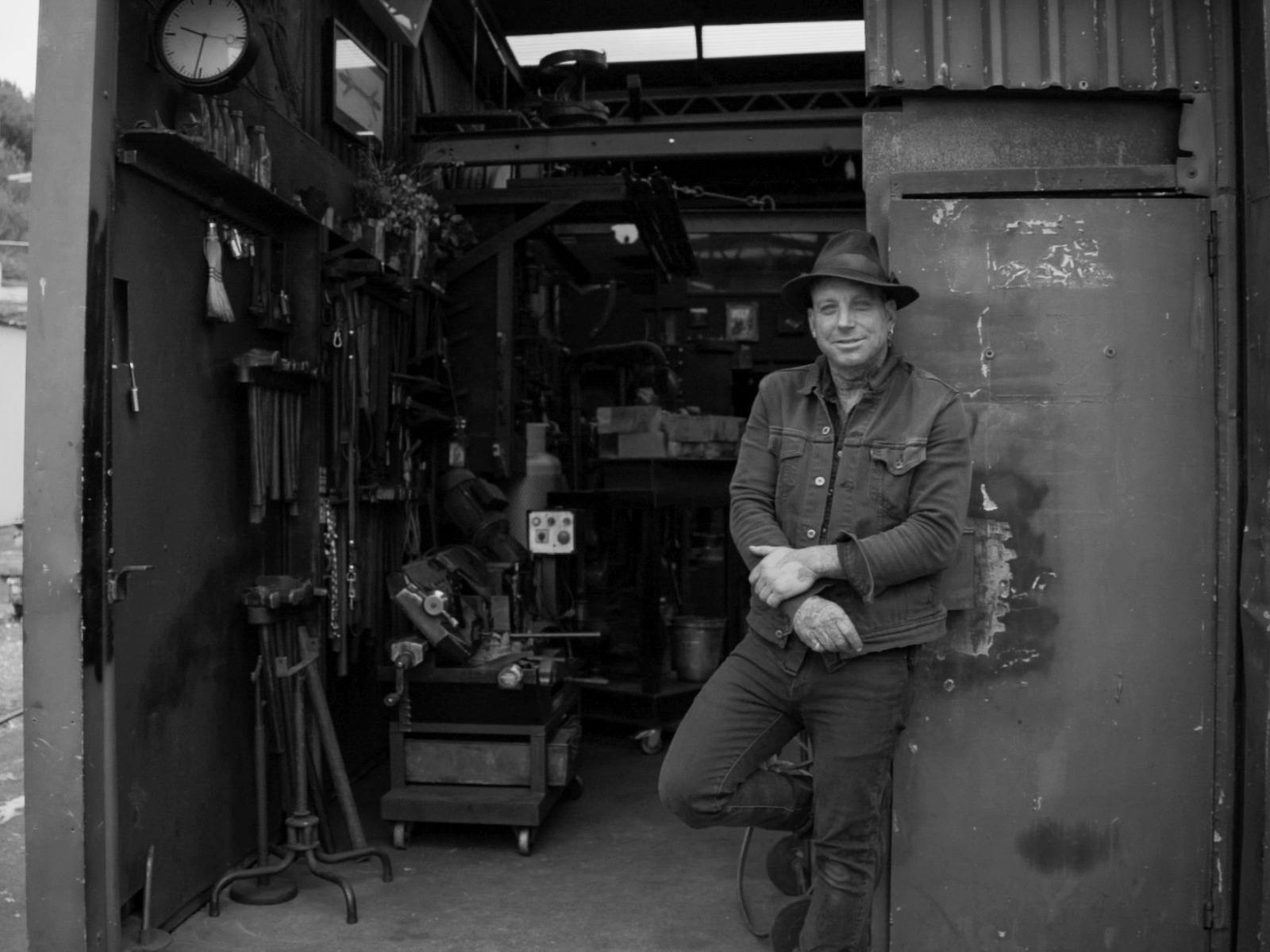 Artist Sculptor Blacksmith Pete Mattila at Mattilla Studio in Hobart Tasmania
