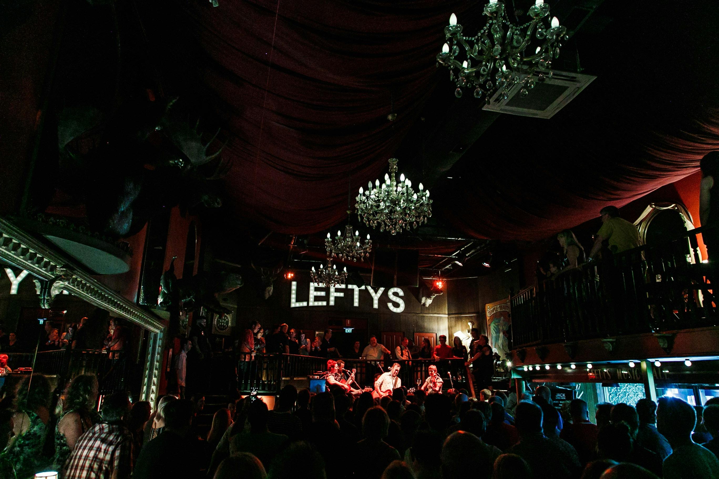 Wide shot of Lefty's Music Hall to see the whole venue.