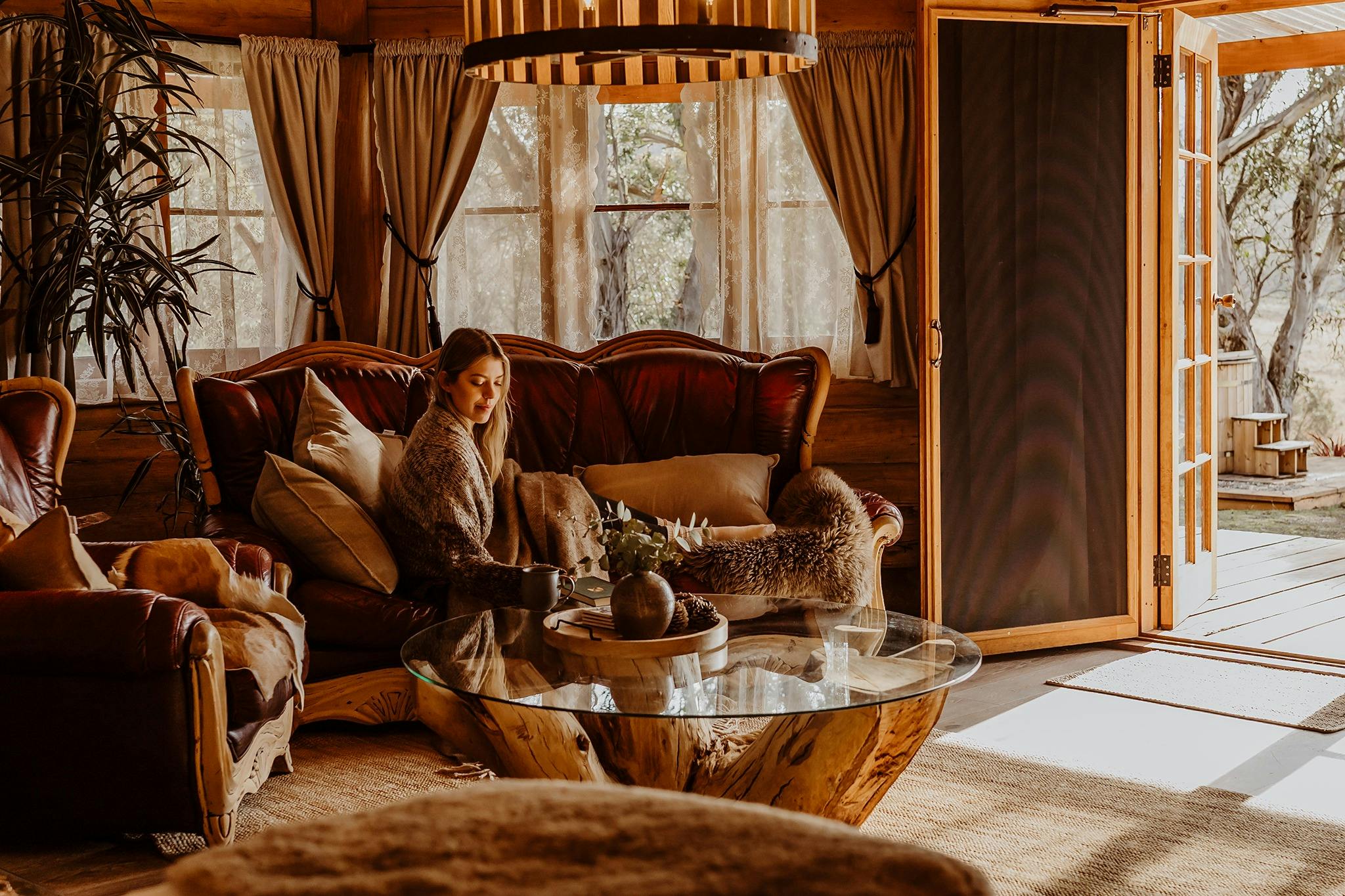 The guest enjoyes the cup pot tea, reads a book and enjoying peace and quiet.