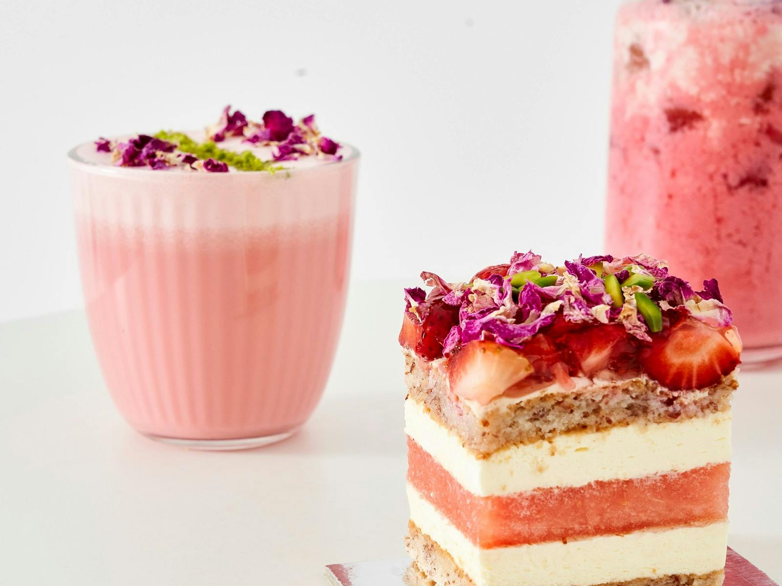 Our iconic Strawberry Watermelon Cake and Strawberry Watermelon Latte