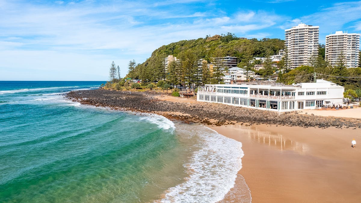Aerial of Burleigh Beach and headland