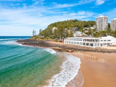 Aerial of Burleigh Beach and headland Aerial of Burleigh Beach and headland