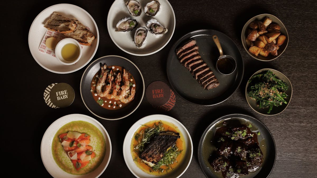 9 Dishes from ember kitchen, oysters, prawns, stakes and sides