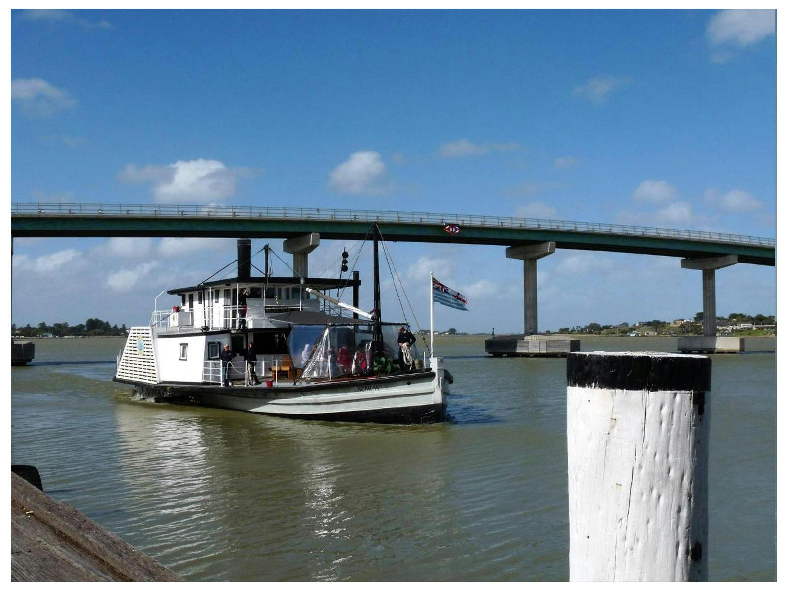 Paddle Steamer Oscar W passing under the Hindmarsh Bridge Goolwa