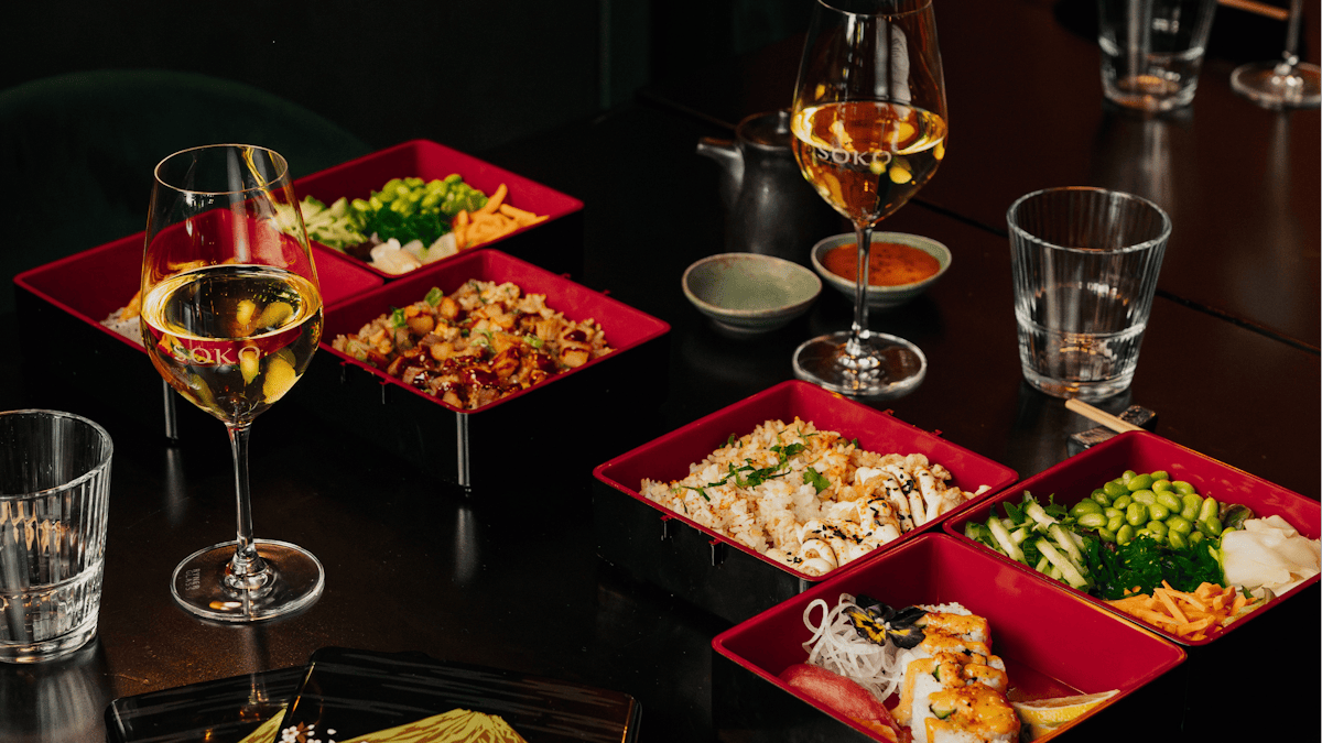 Soko's indoor business lunch which includes bento boxes. Soko's indoor business lunch which includes bento boxes.