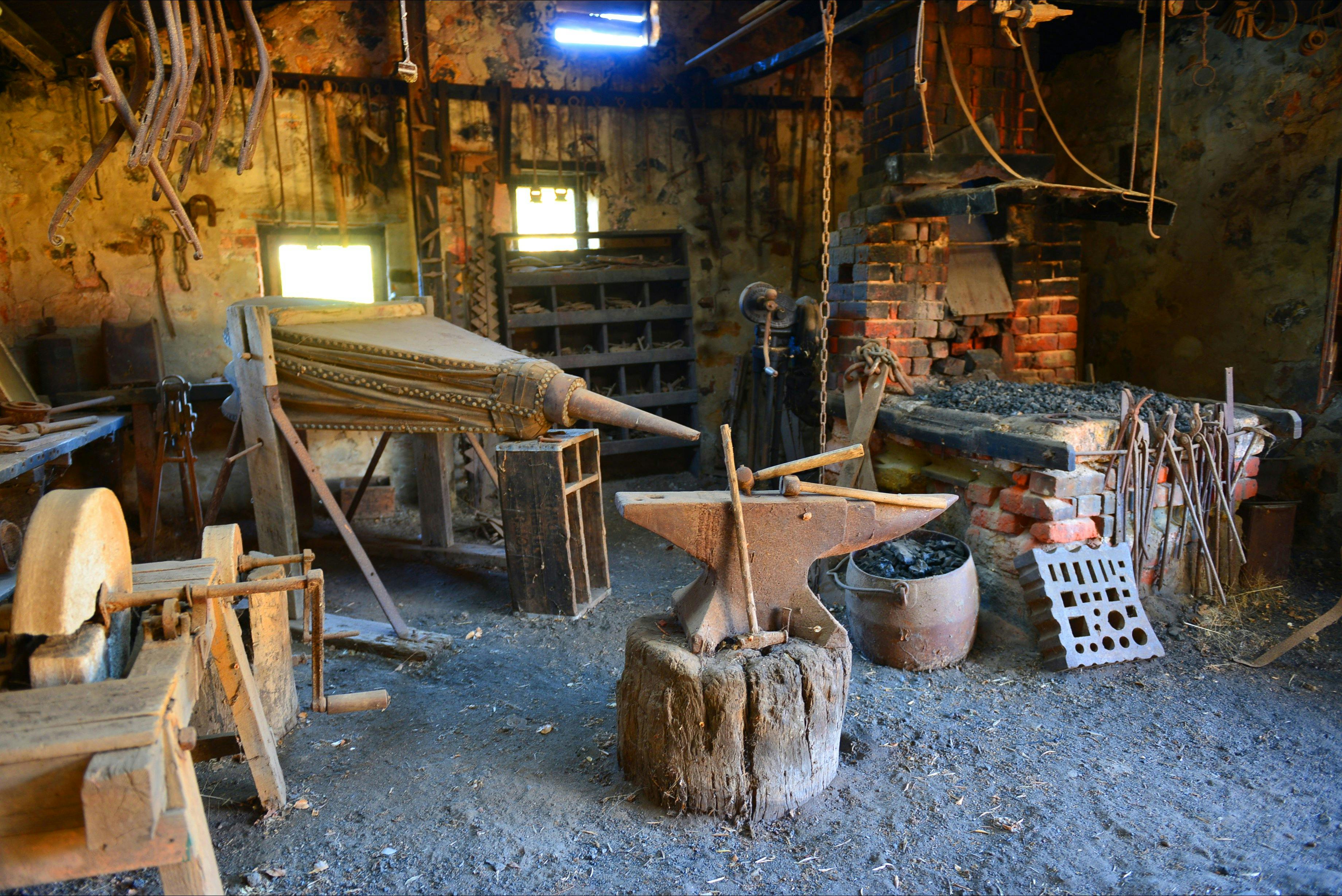 Equipment displayed in the old Blacksmith's shop at Bungaree