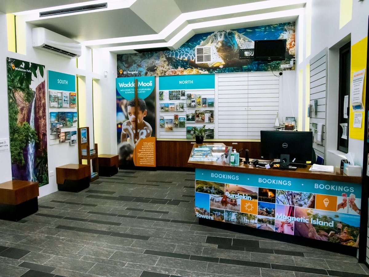 Inside view of Visitor Information Centre with a Booking desk to the right hand side of the room. Inside view of Visitor Information Centre with a Booking desk to the right hand side of the room.