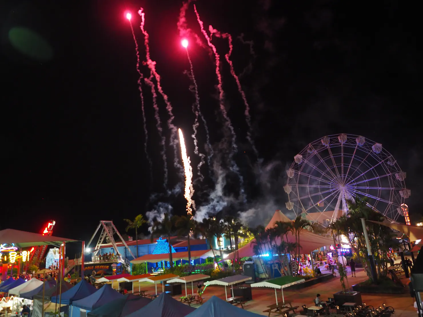 Fireworks light the sky above the Aussie World theme park.