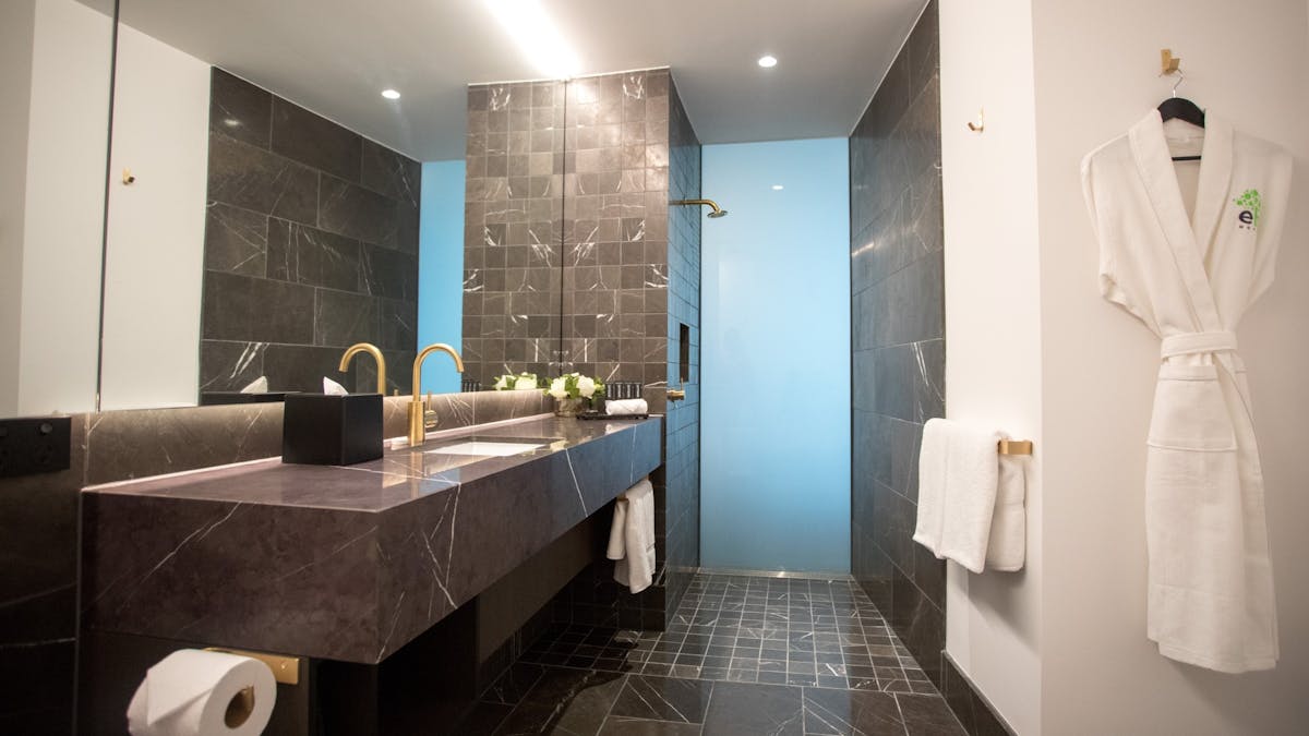 The King Room features a spacious bathroom
