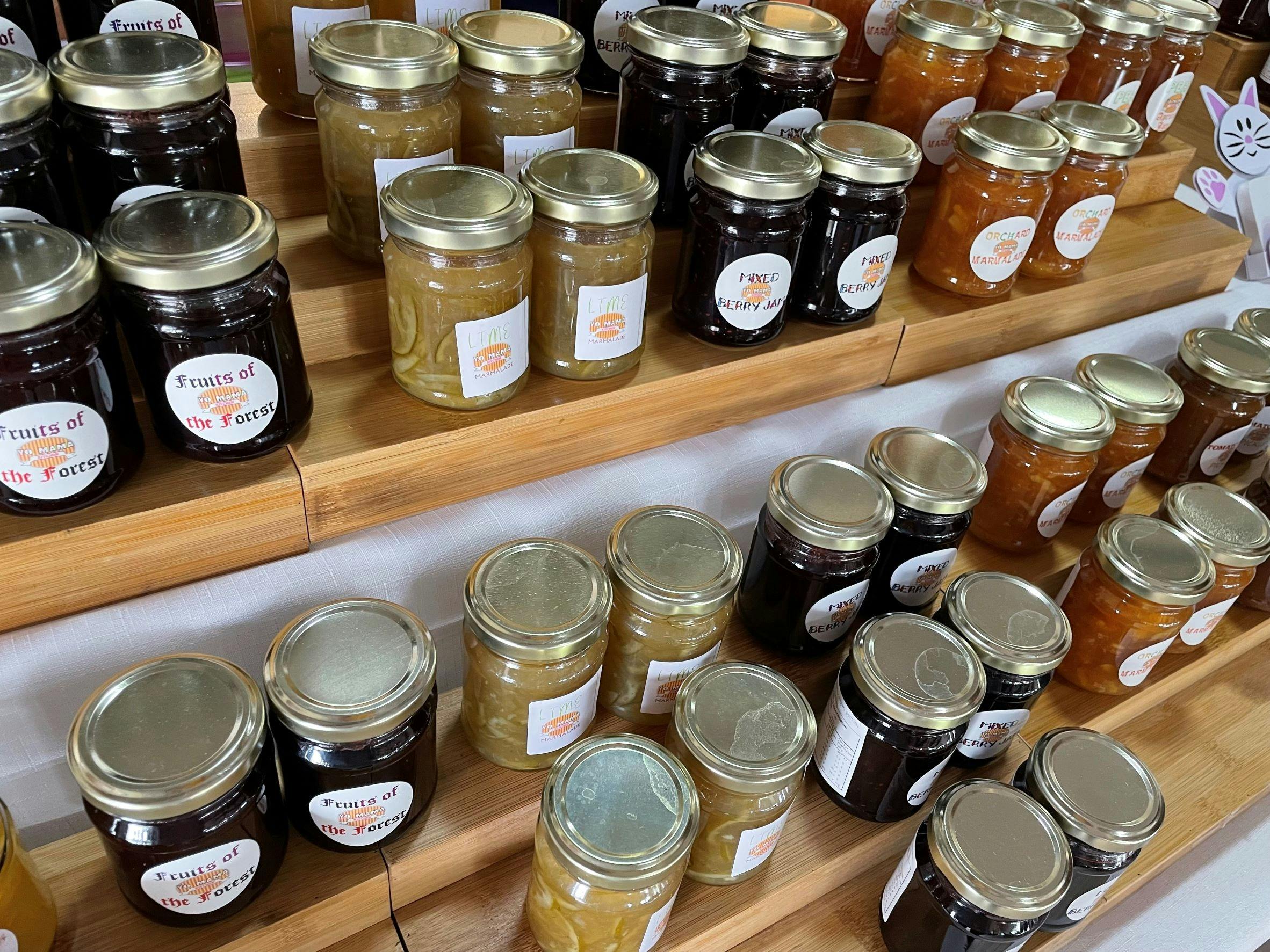 Homemade jams, jellies and relishes.