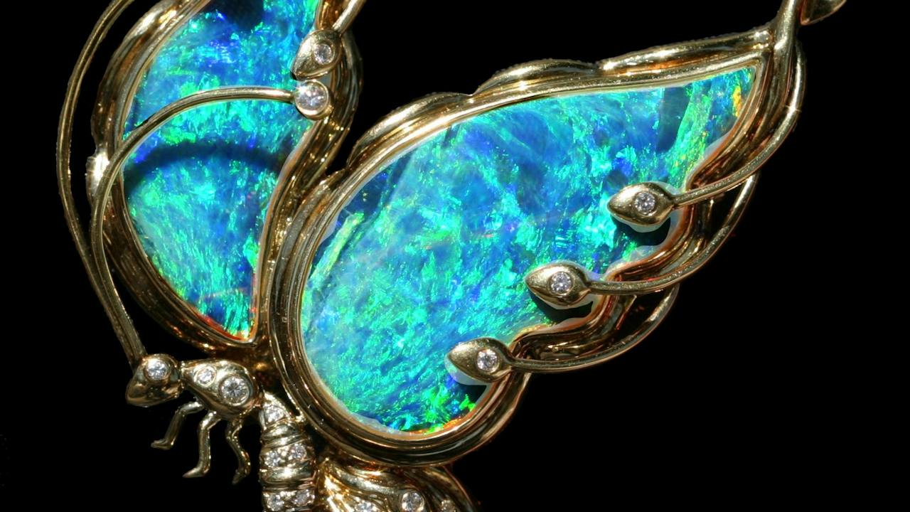 Butterfly Brooch featuring South Australin opals .