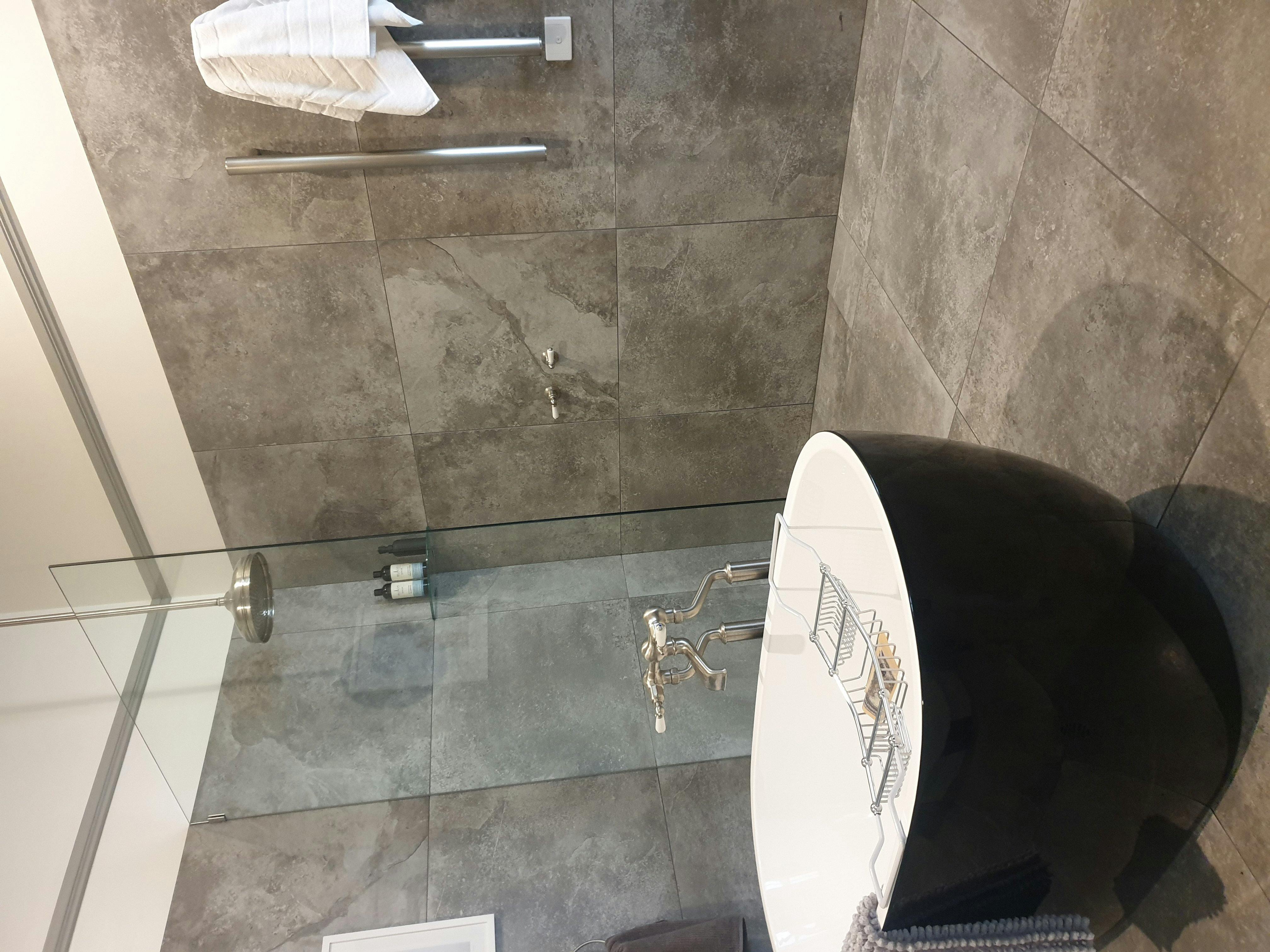 Spacious, heated bathroom