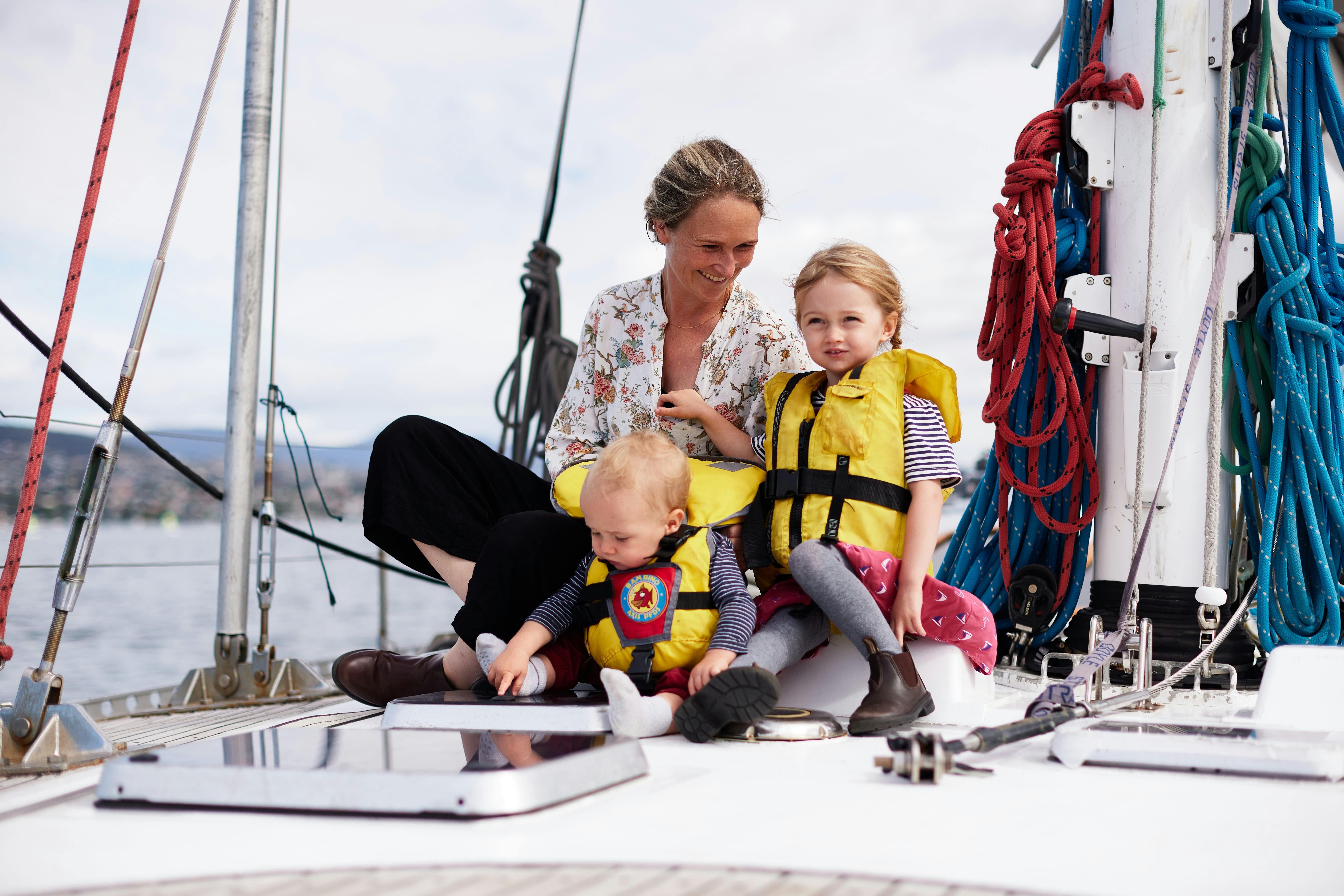Young family aboard Helsal IV