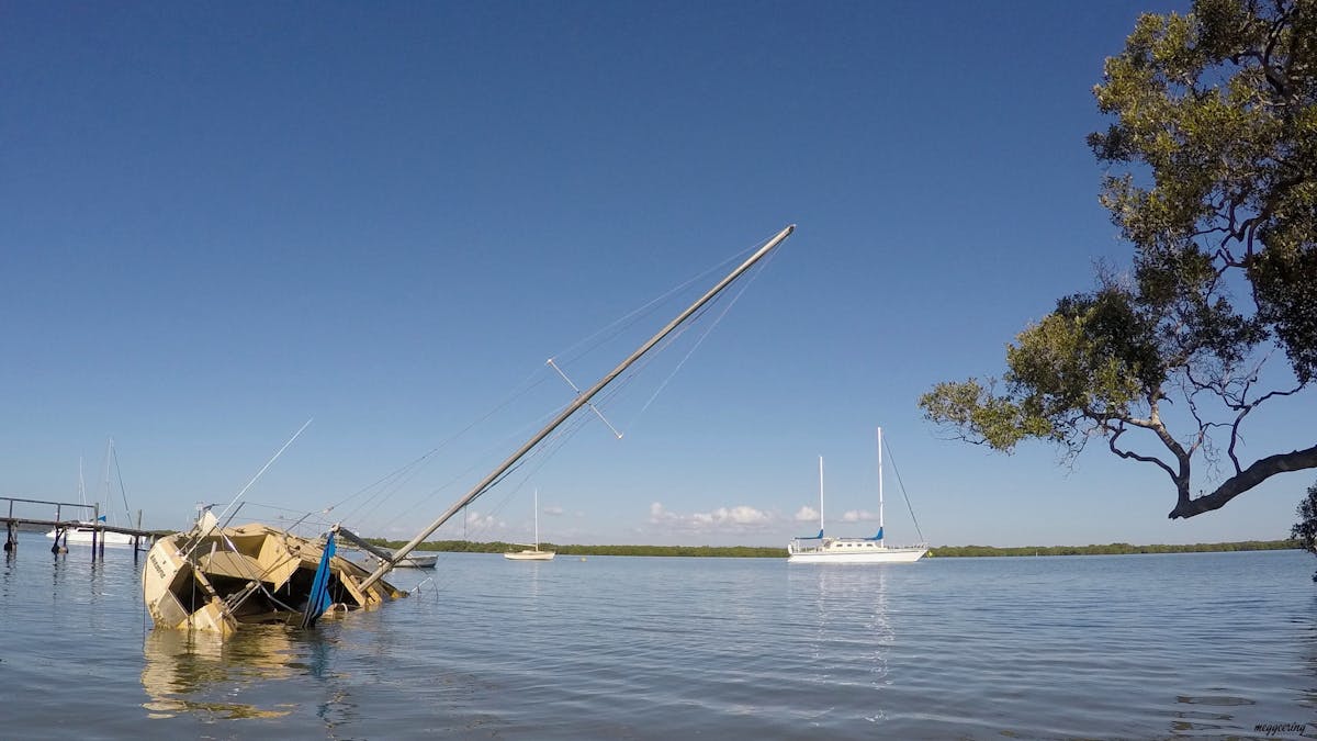 A sinking moored yacht