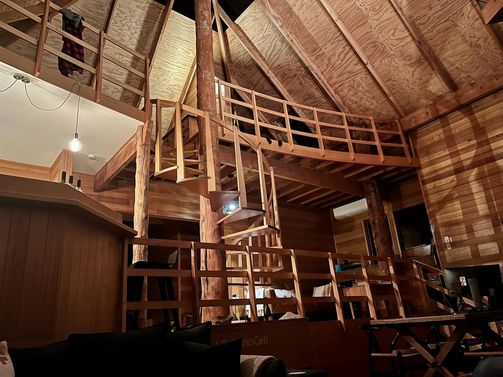Inside the stunning treehouse at night
