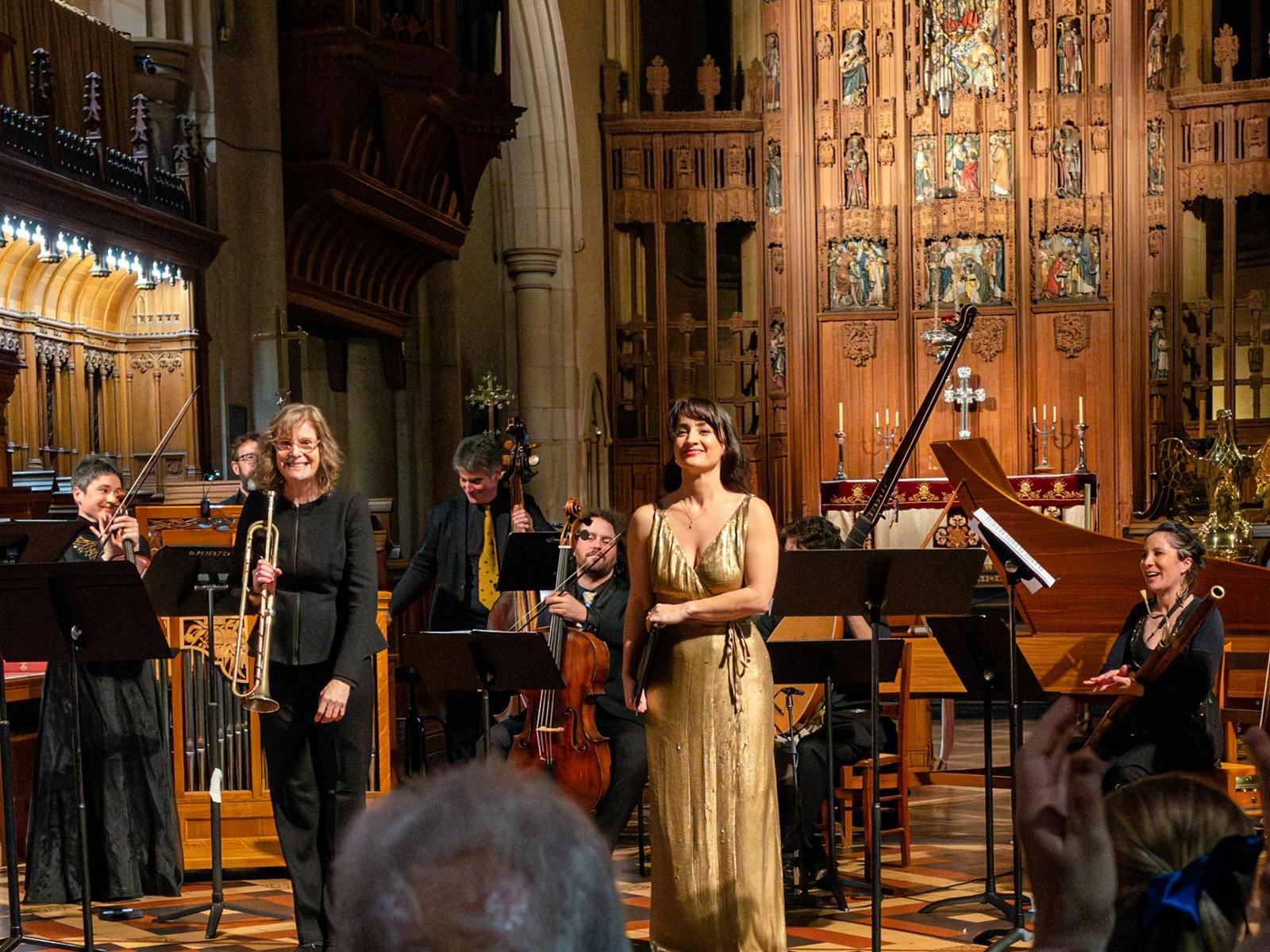Trumpeter Leanne Sullivan and soprano Jessica Dean perform with the Adelaide Baroque Orchestra