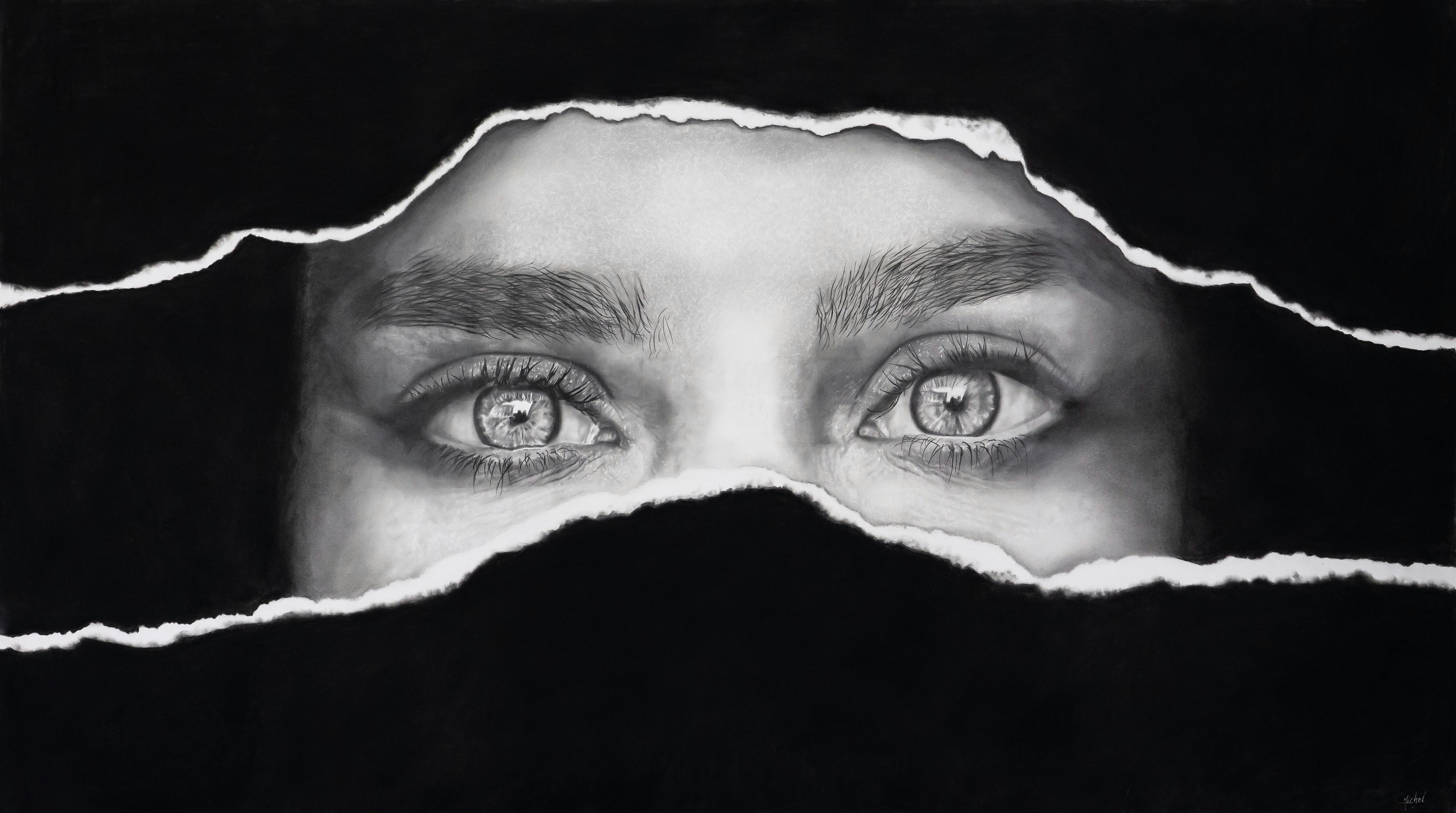 woman's eyes ripped paper