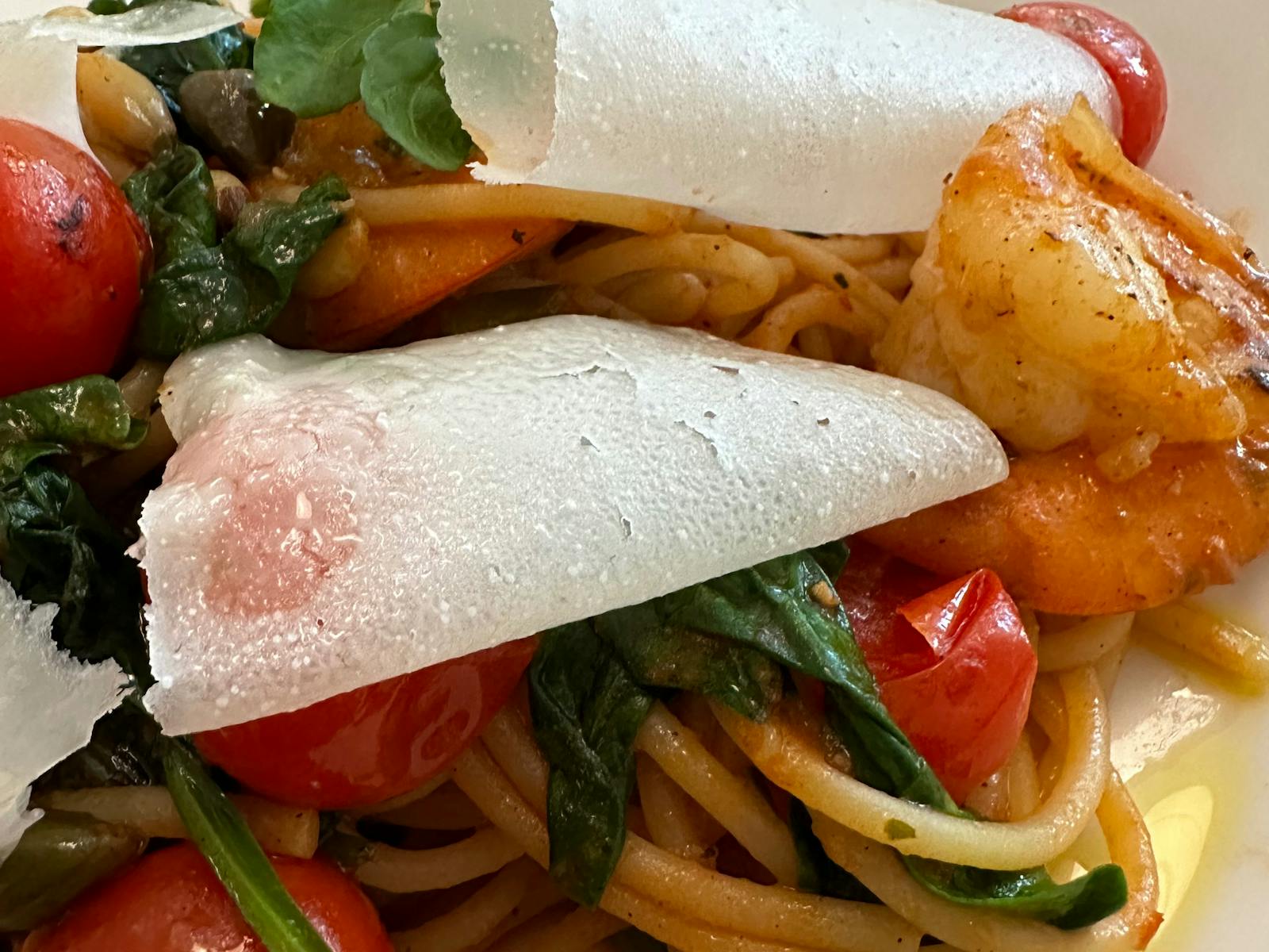 Fat prawns, more prawns, pine nuts, cherry truss, hint of chilli and EVOO