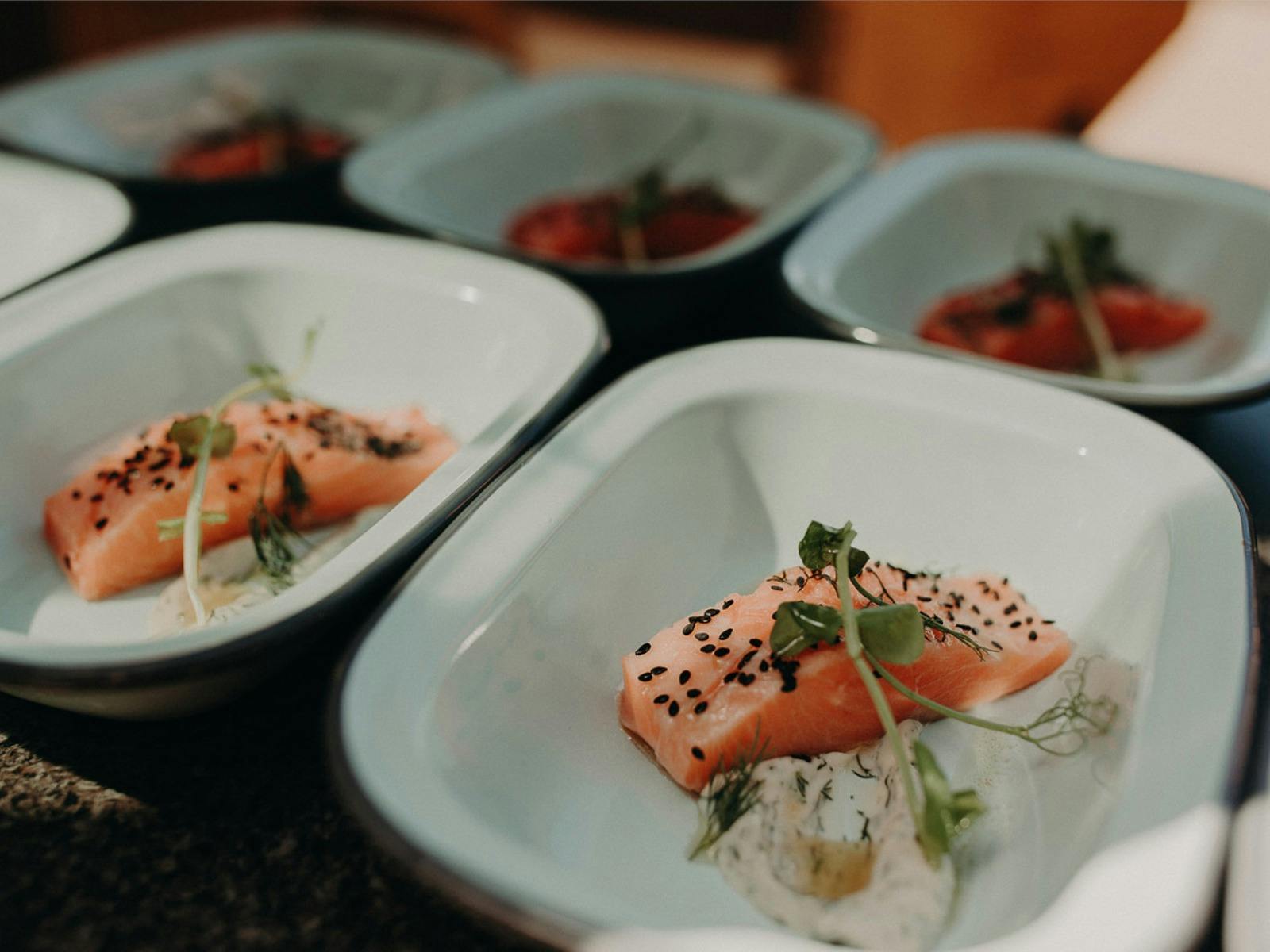 PPlated dish of salmon.