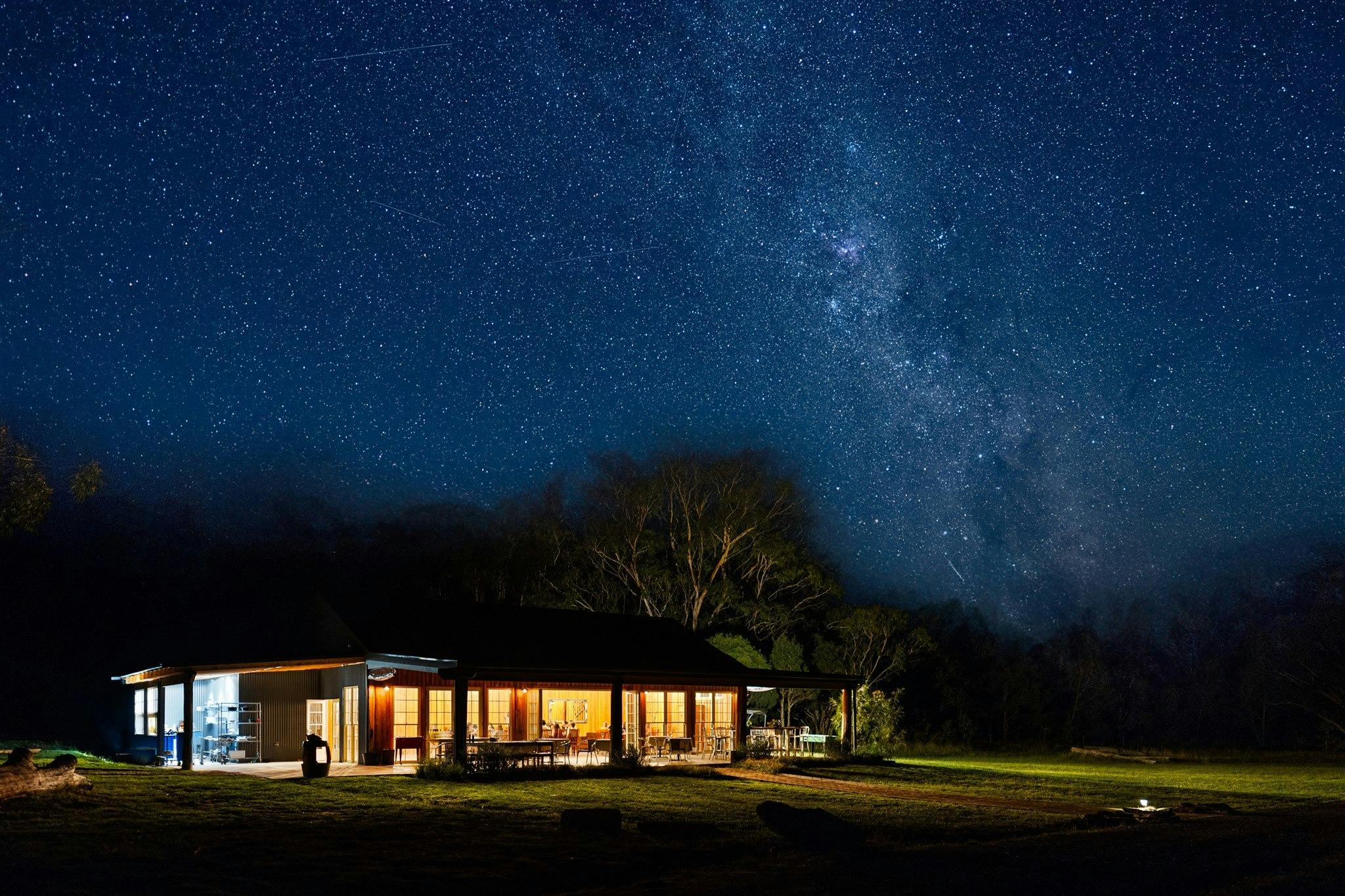 scribbly Farm Barn Under Stars