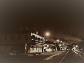 Black and white photograph depicting the four hotels of Quorn on Railway Terrace