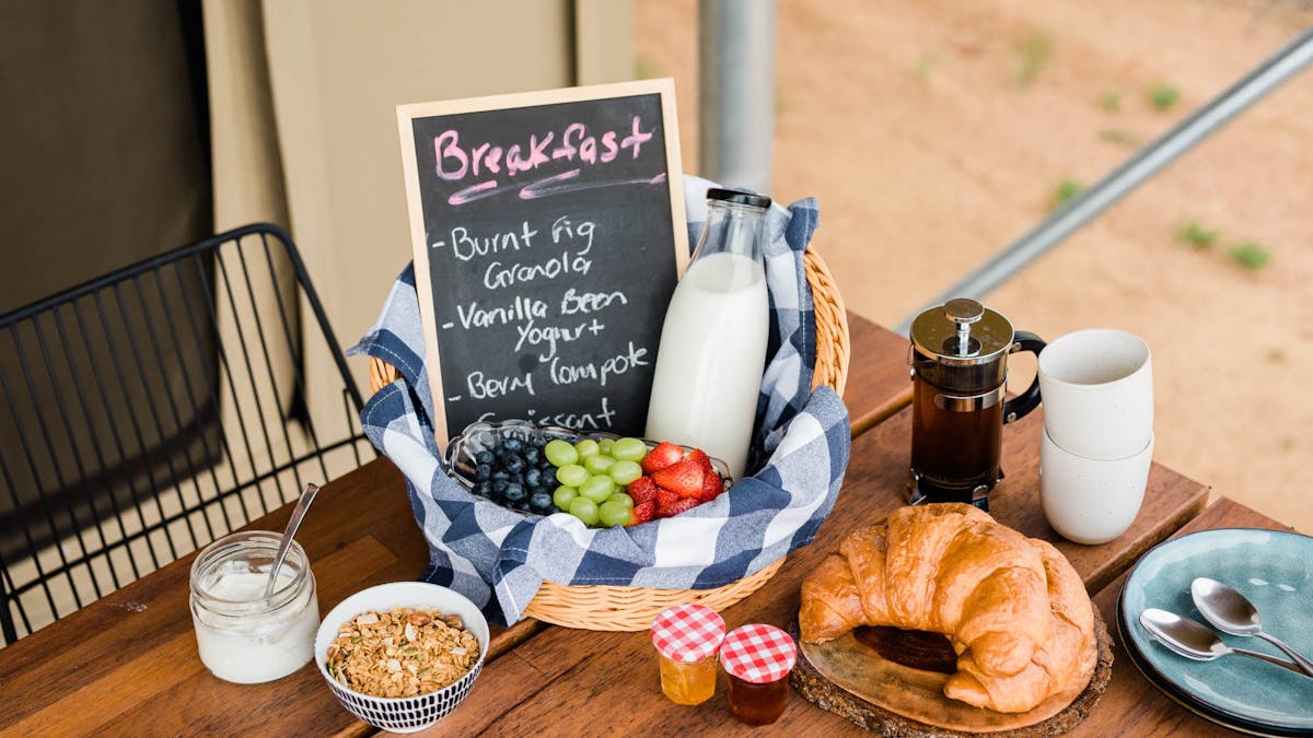 Assortment of continental breakfast items on table