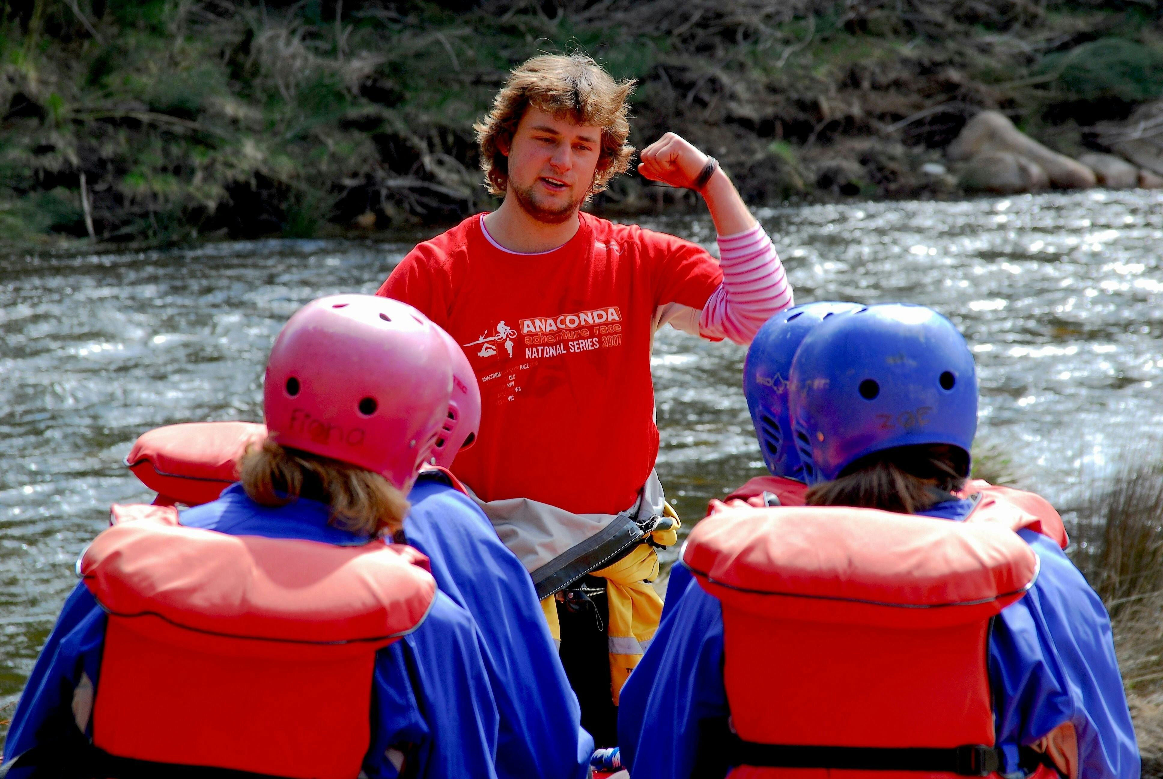 Experienced guides teaching clients how to paddle the Mitta River