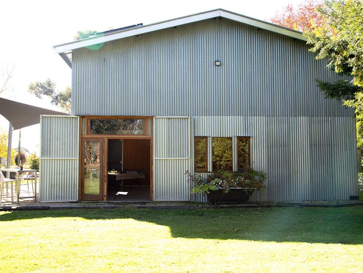 The exterior or the converted apple packing shed.