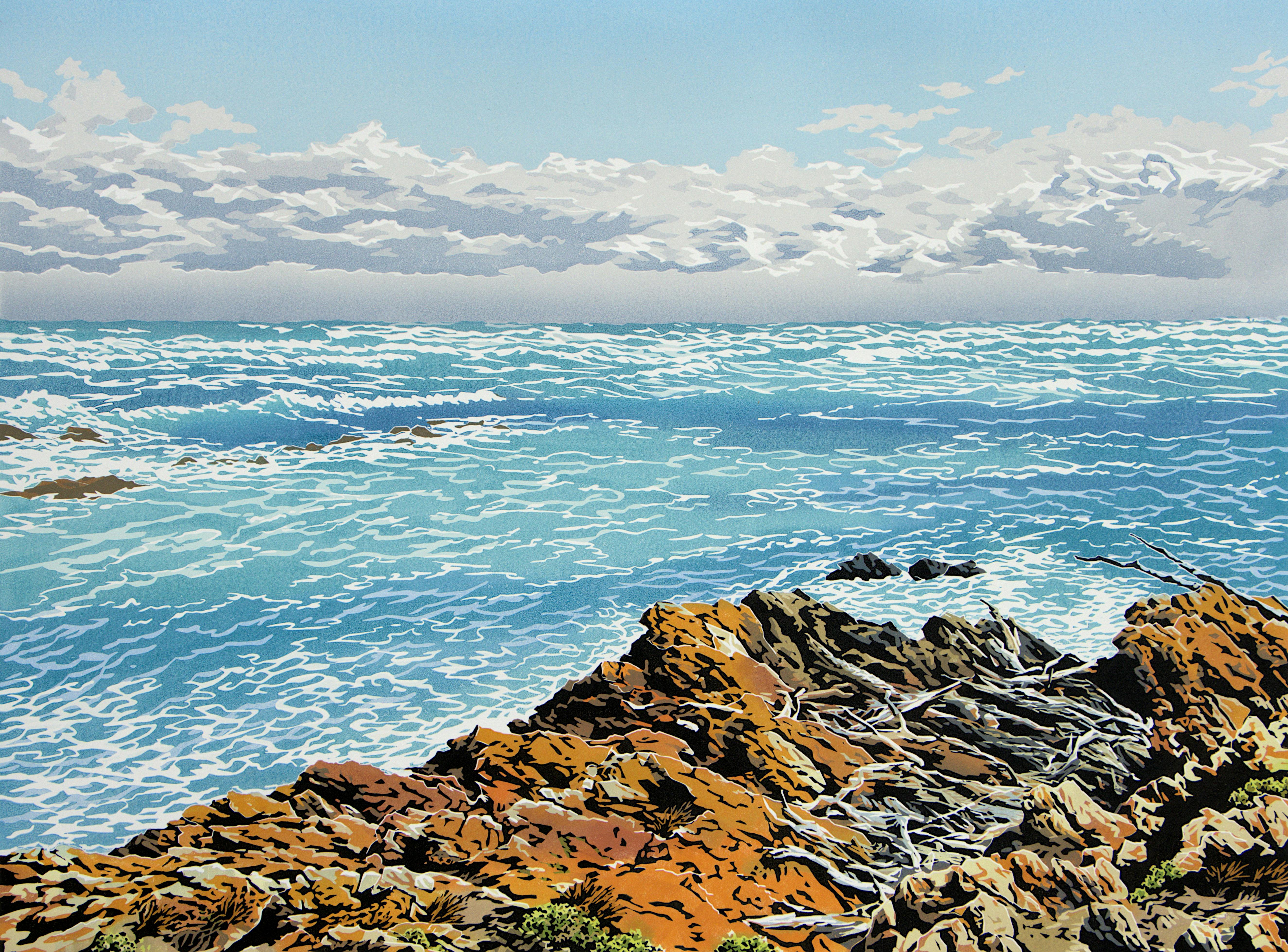 Rocky shoreline over water
